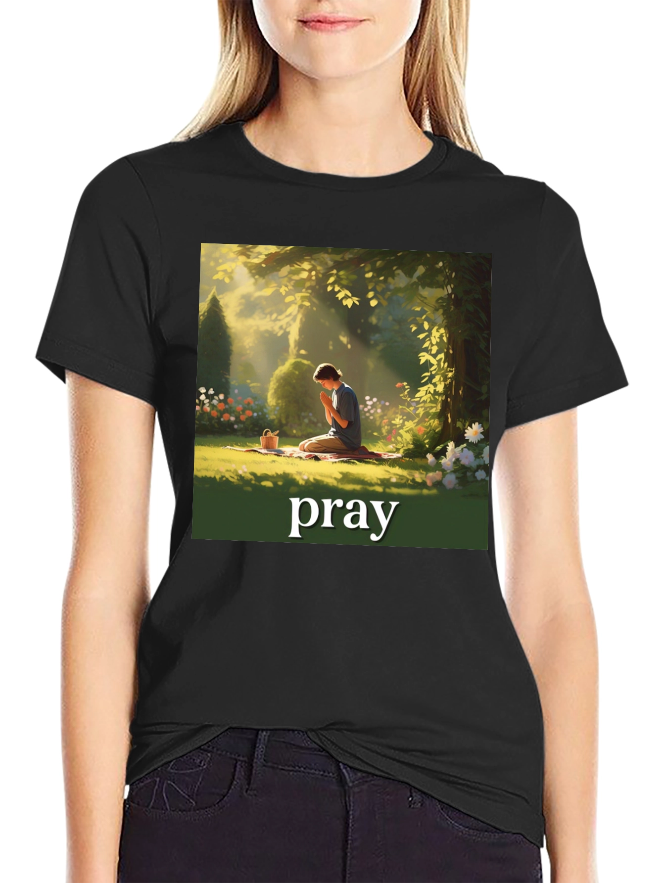 Praying Figure Graphic T-Shirt