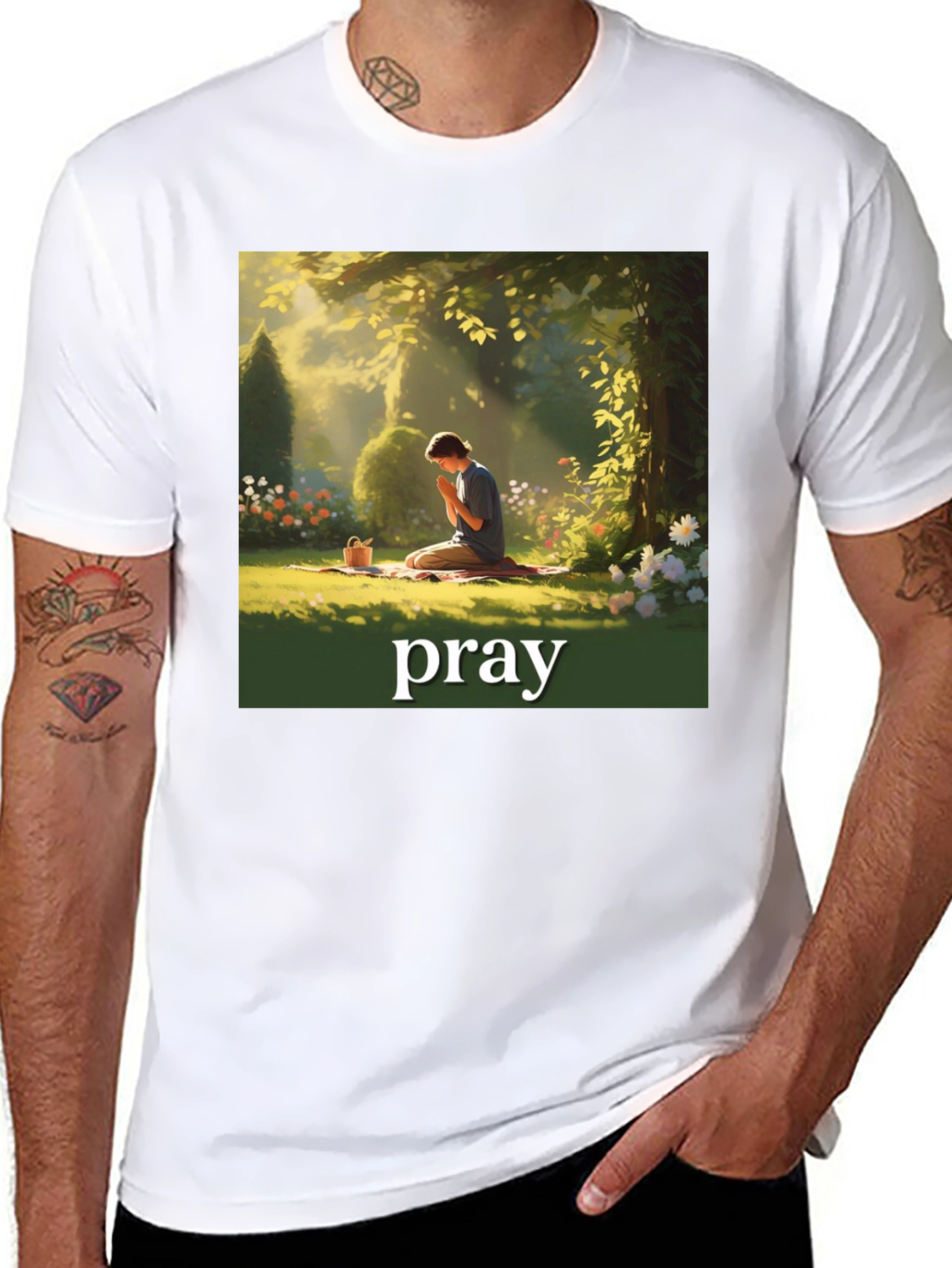 Praying Figure Graphic T-Shirt