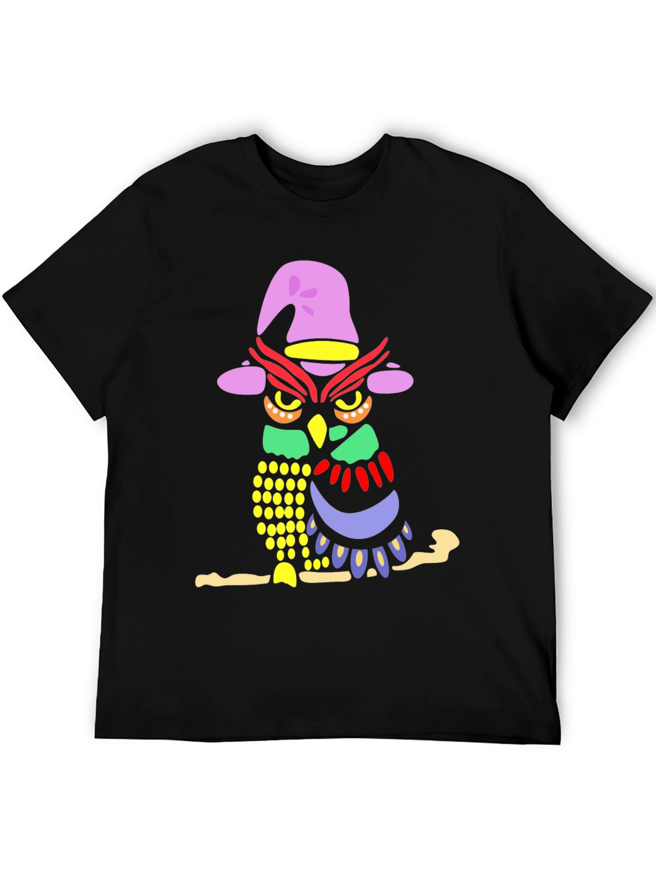 Whimsical Owl Graphic Tee - Mens Black T-Shirt