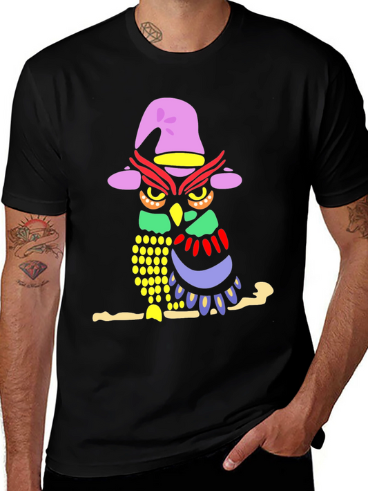 Whimsical Owl Graphic Tee - Mens Black T-Shirt