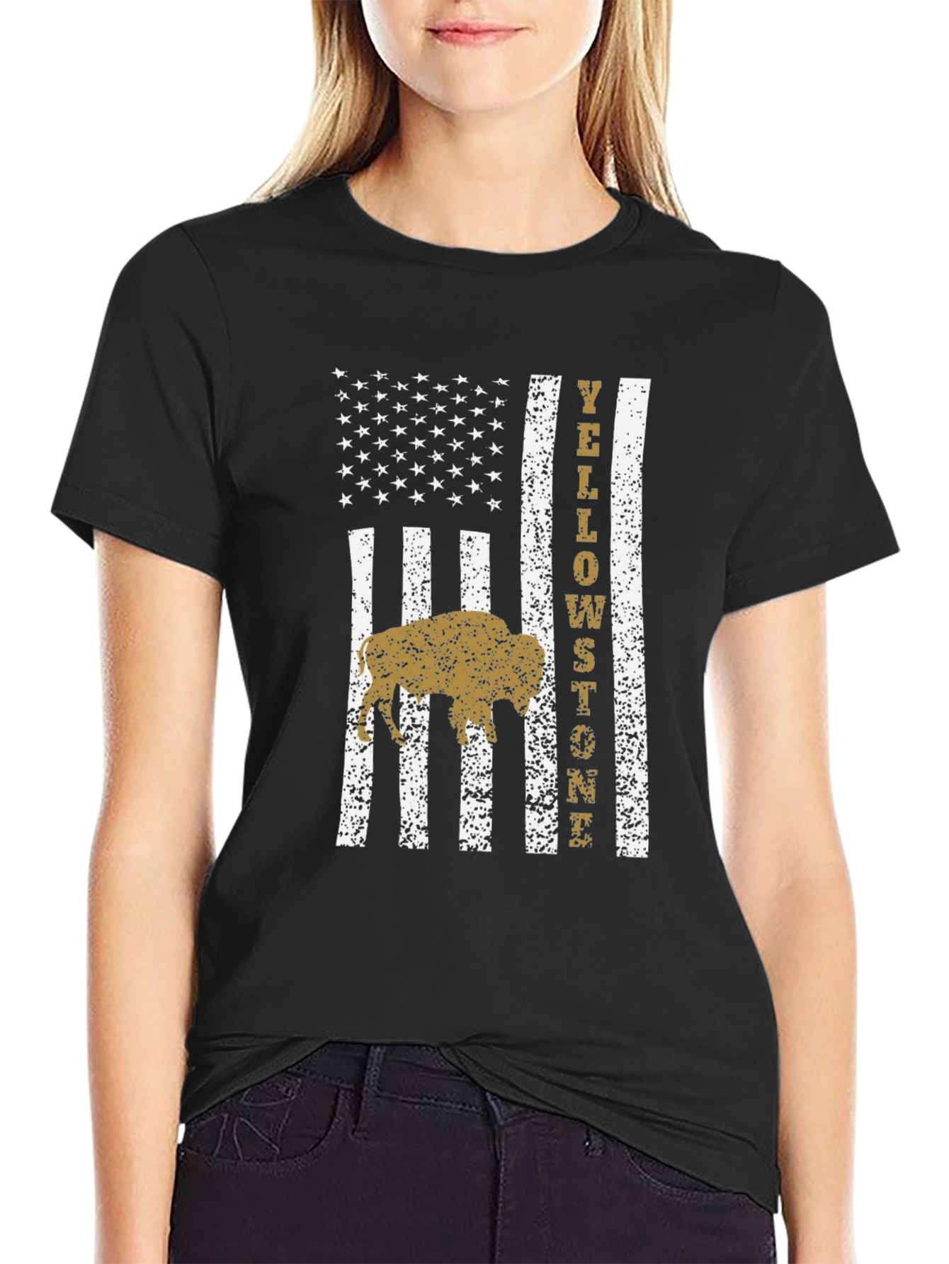 Yellowstone Buffalo American Flag T-Shirt