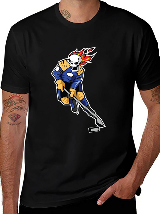Fiery Hockey Skeleton Black T-Shirt