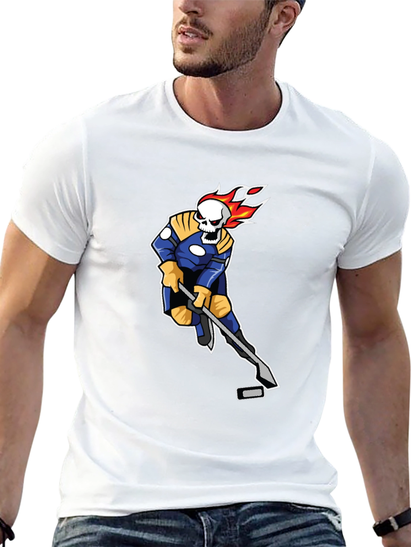 Fiery Hockey Skeleton Black T-Shirt