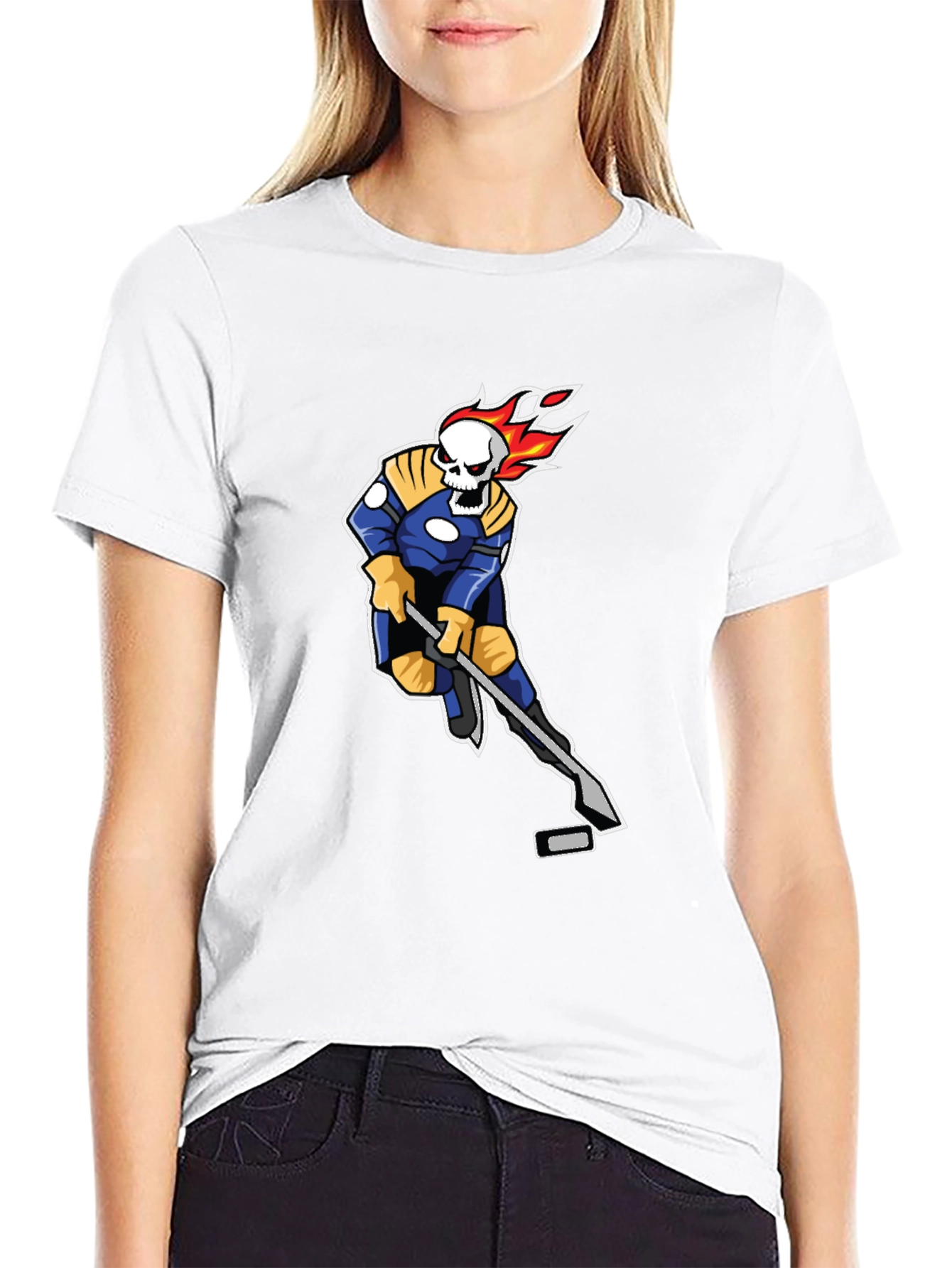 Fiery Hockey Skeleton Black T-Shirt