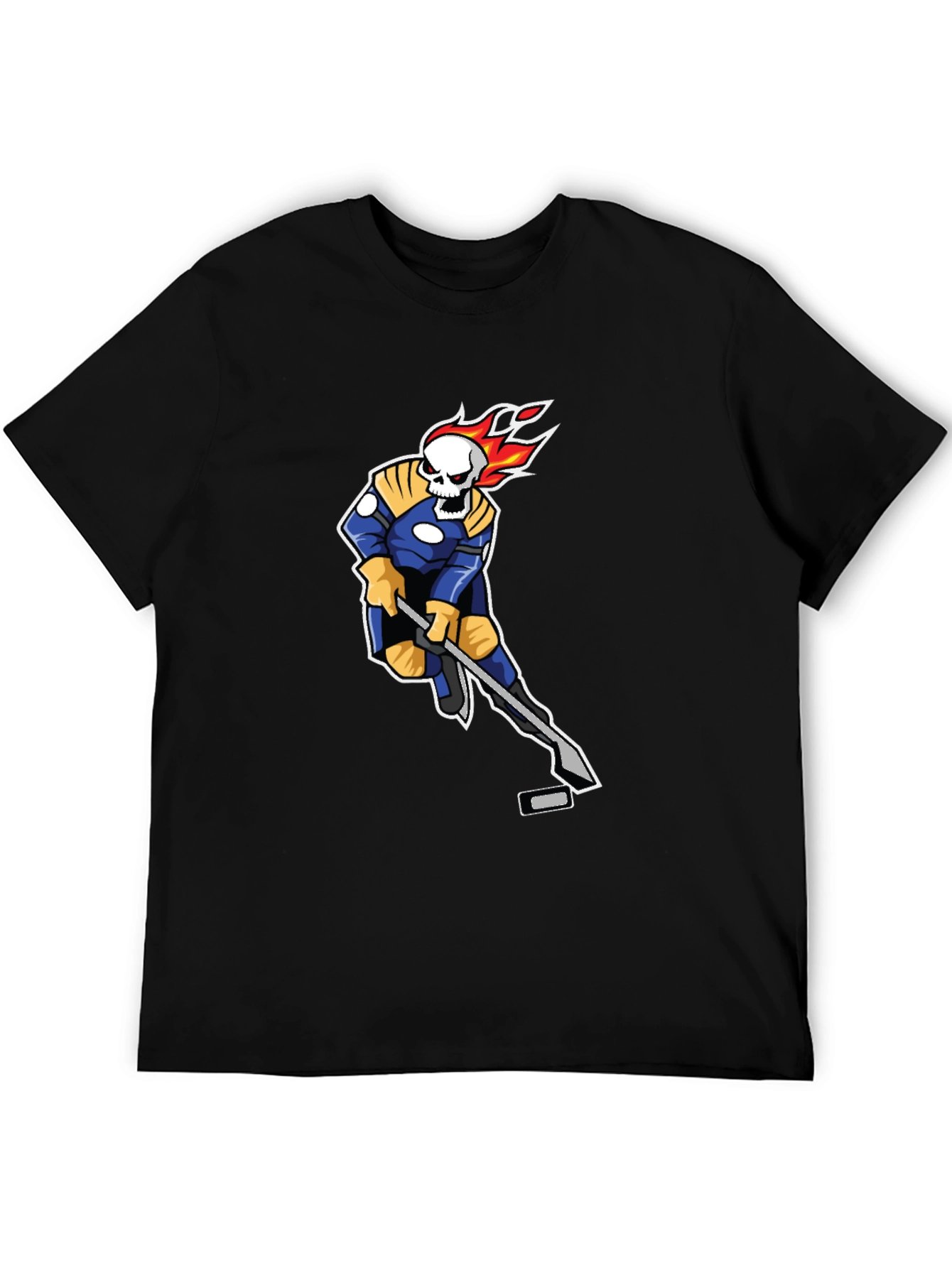 Fiery Hockey Skeleton Black T-Shirt