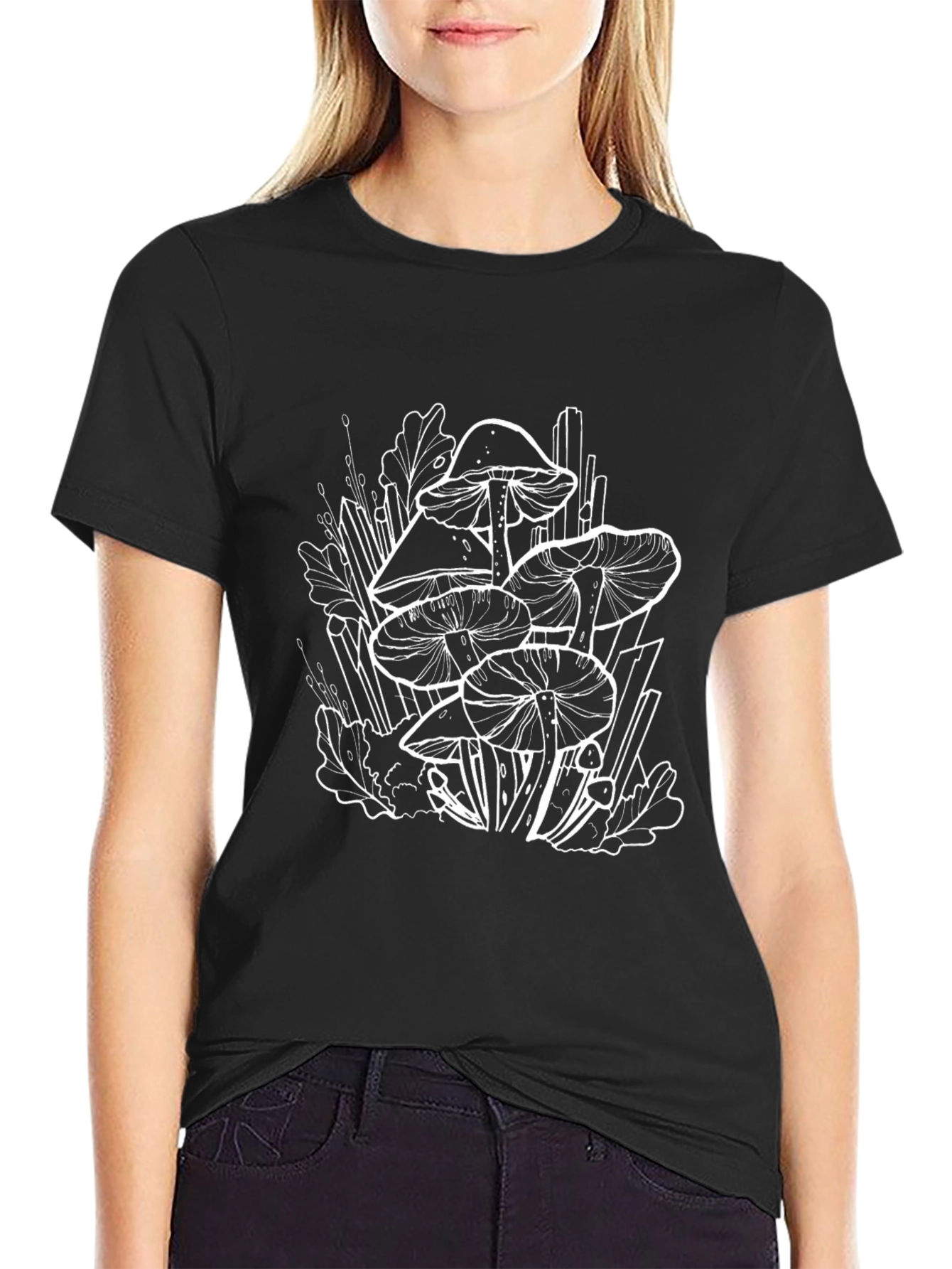 Mushroom Graphic Tee - Black Cotton Casual