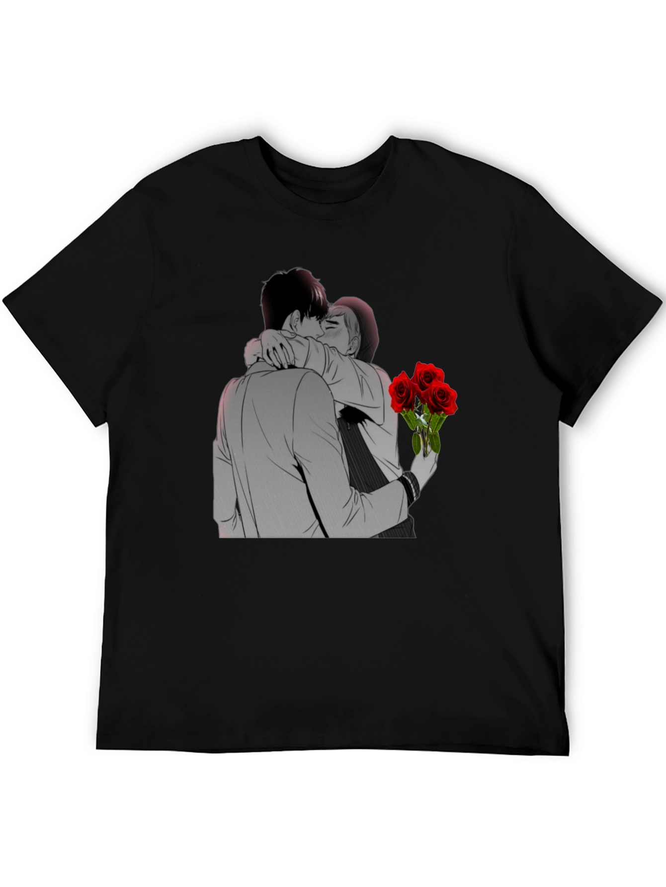 Kissing Lovers & Roses Graphic Black T-Shirt