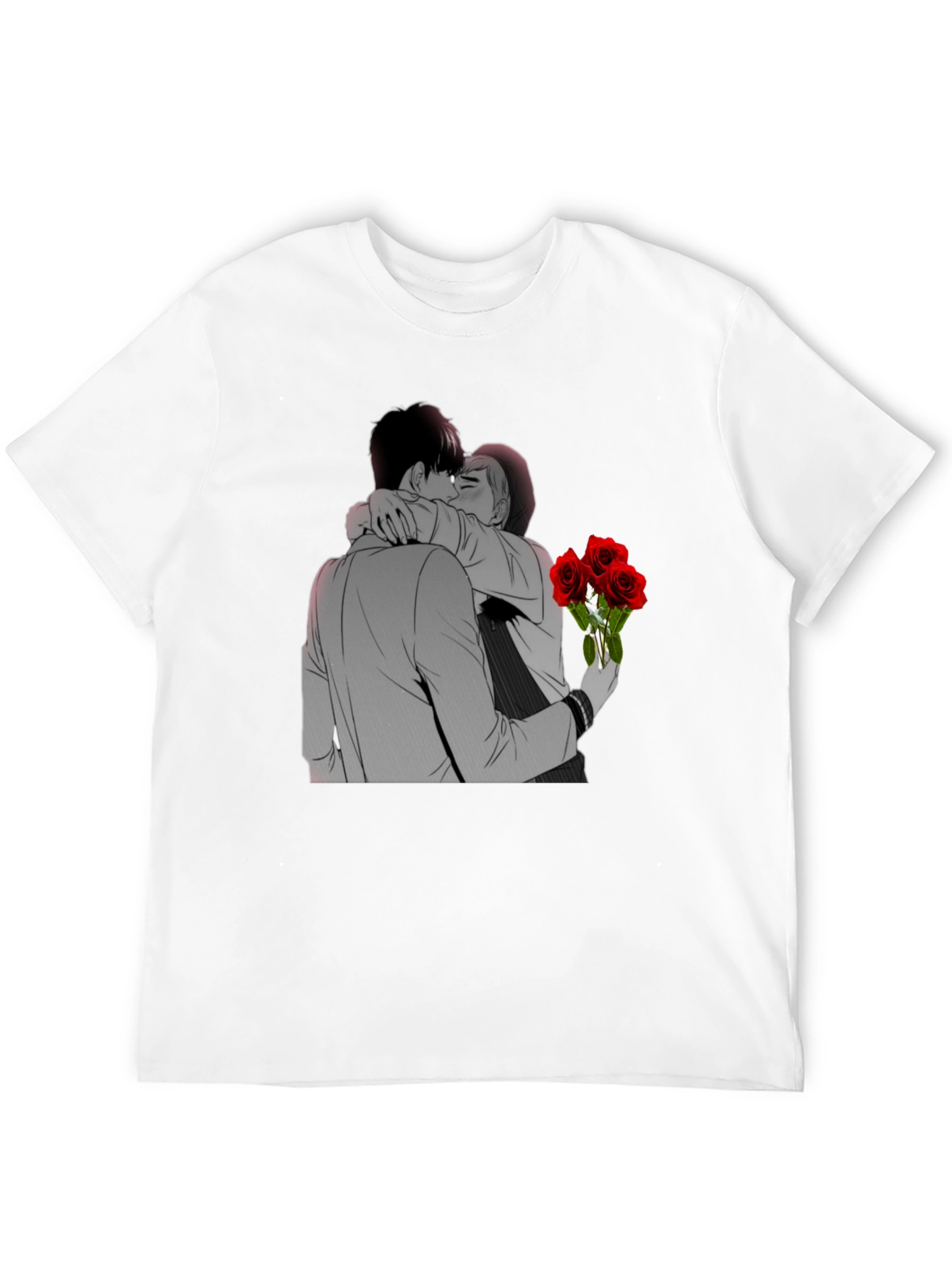 Kissing Lovers & Roses Graphic Black T-Shirt