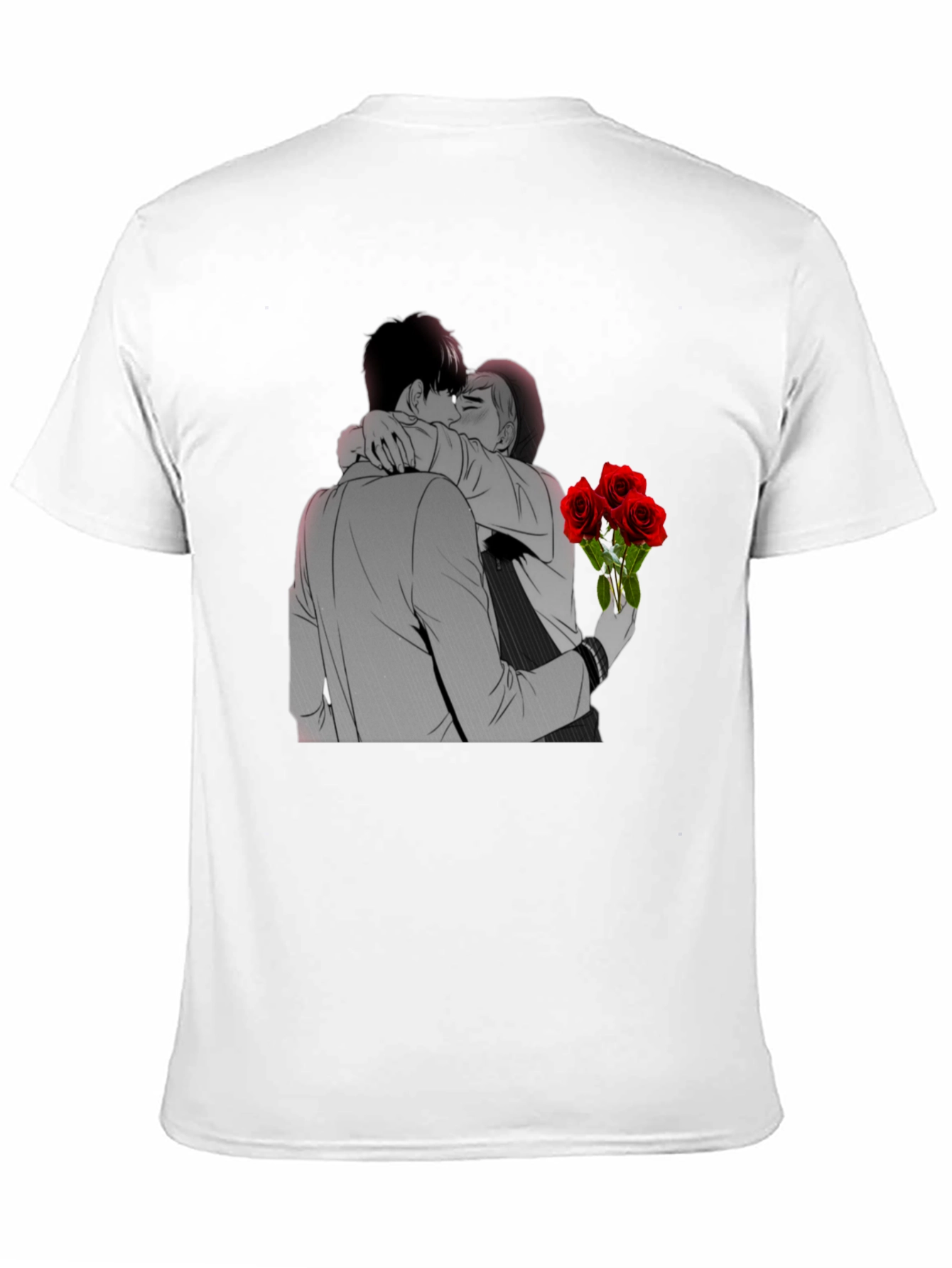 Kissing Lovers & Roses Graphic Black T-Shirt