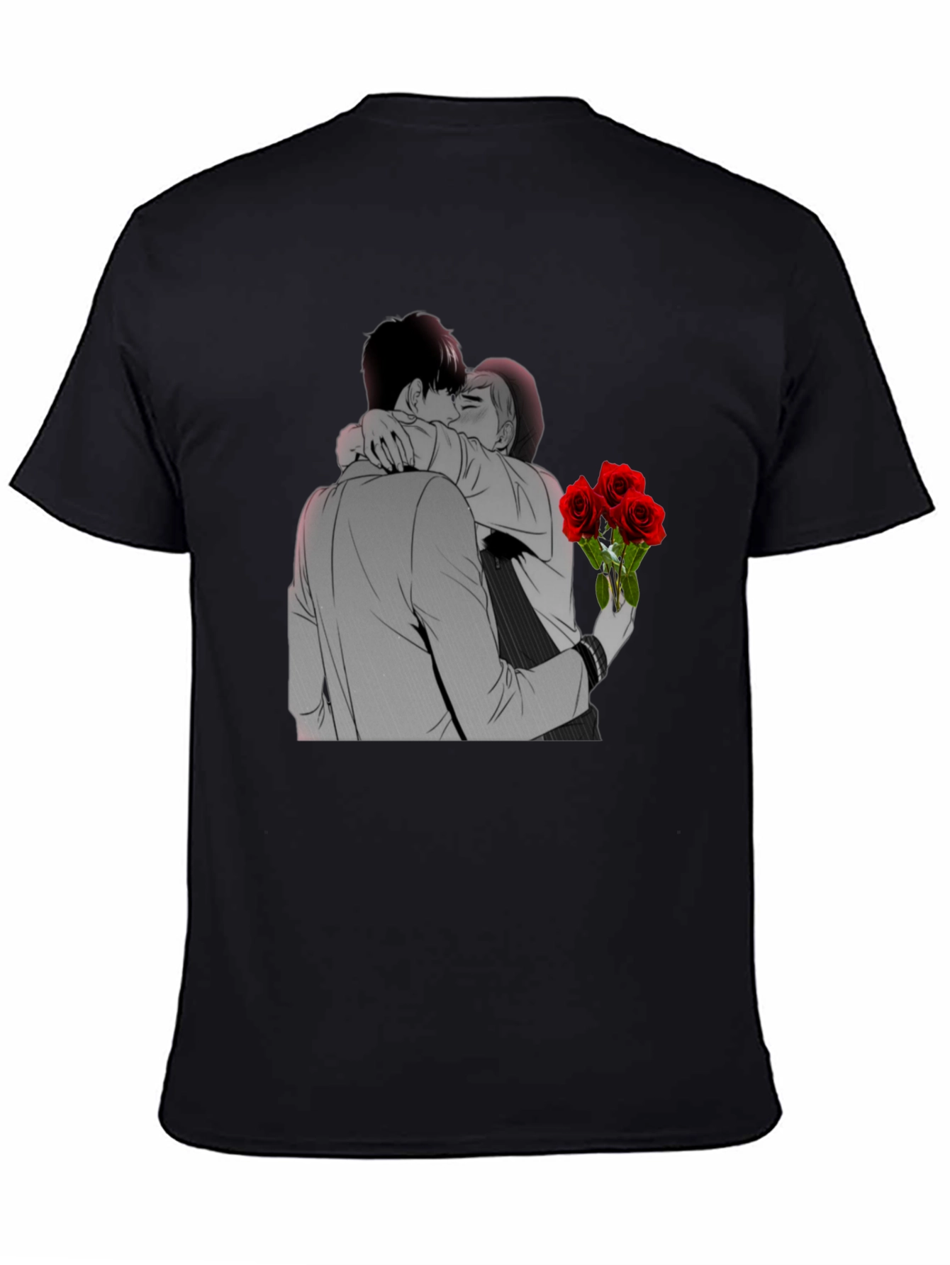 Kissing Lovers & Roses Graphic Black T-Shirt