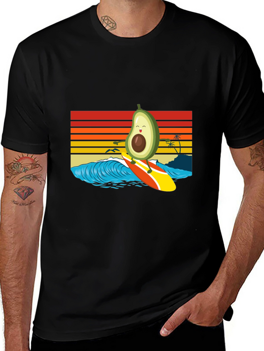 Surfing Avocado T-Shirt - Retro Wave Design