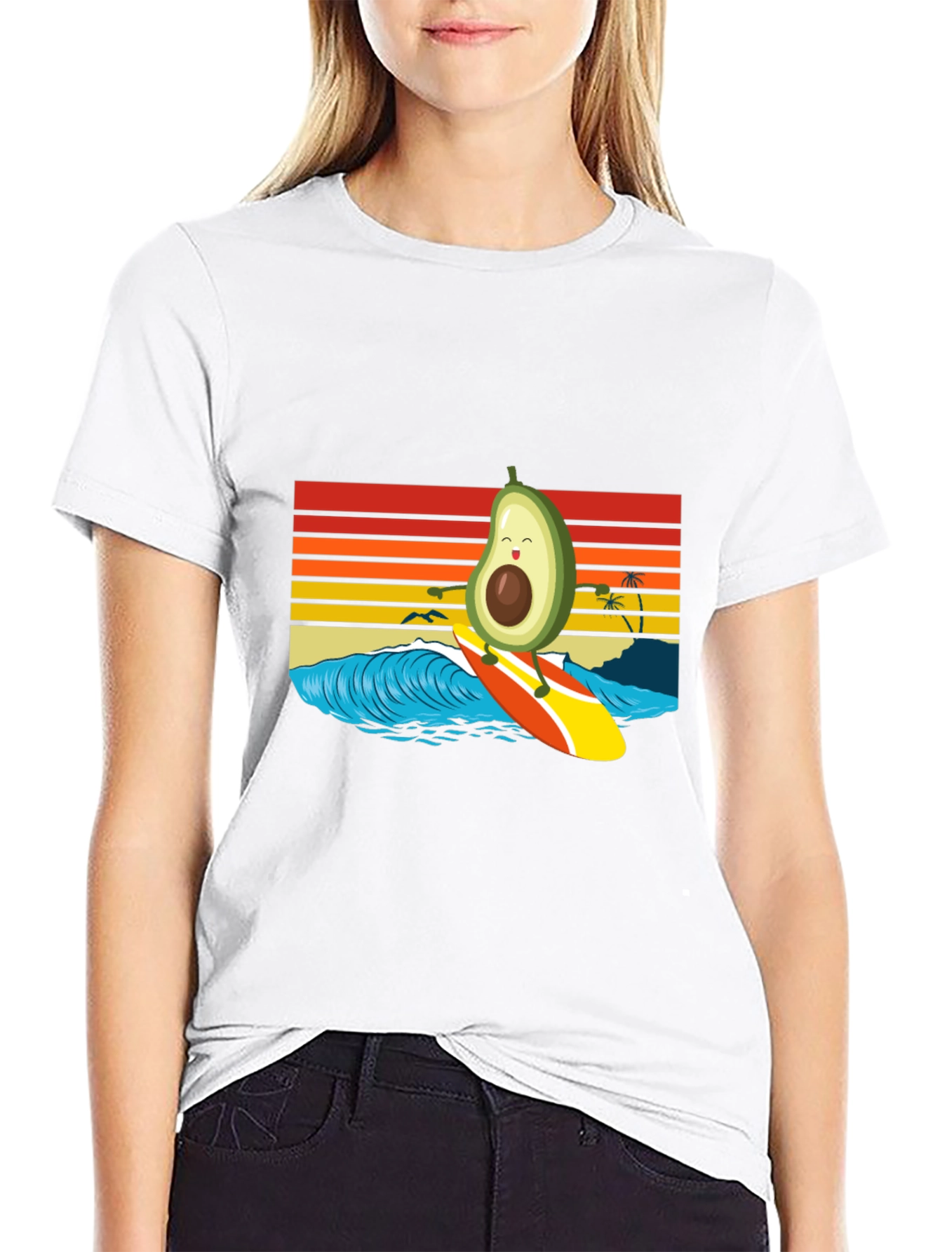 Surfing Avocado T-Shirt - Retro Wave Design