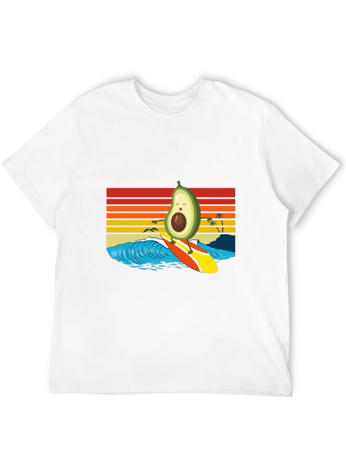 Surfing Avocado T-Shirt - Retro Wave Design