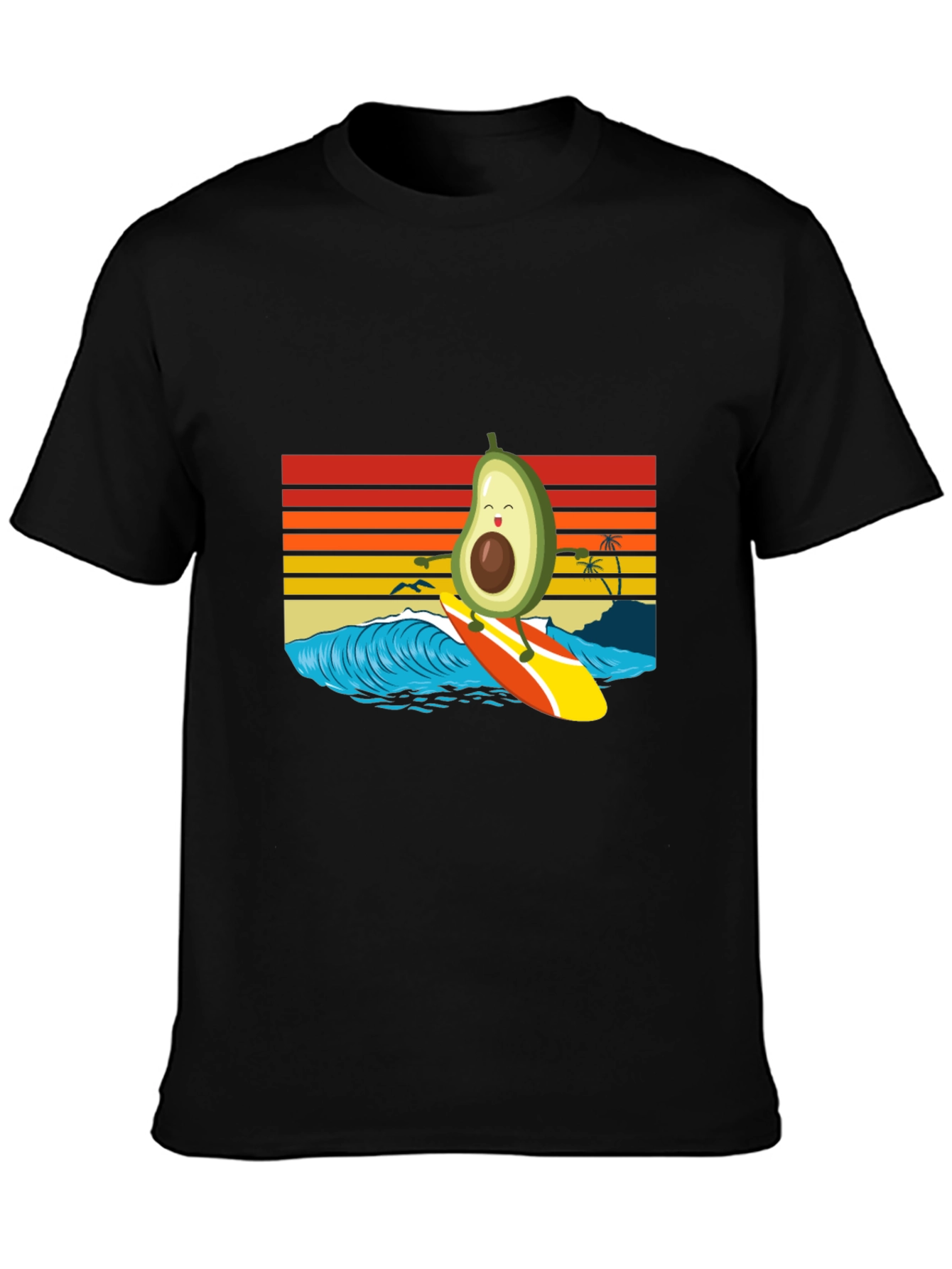 Surfing Avocado T-Shirt - Retro Wave Design