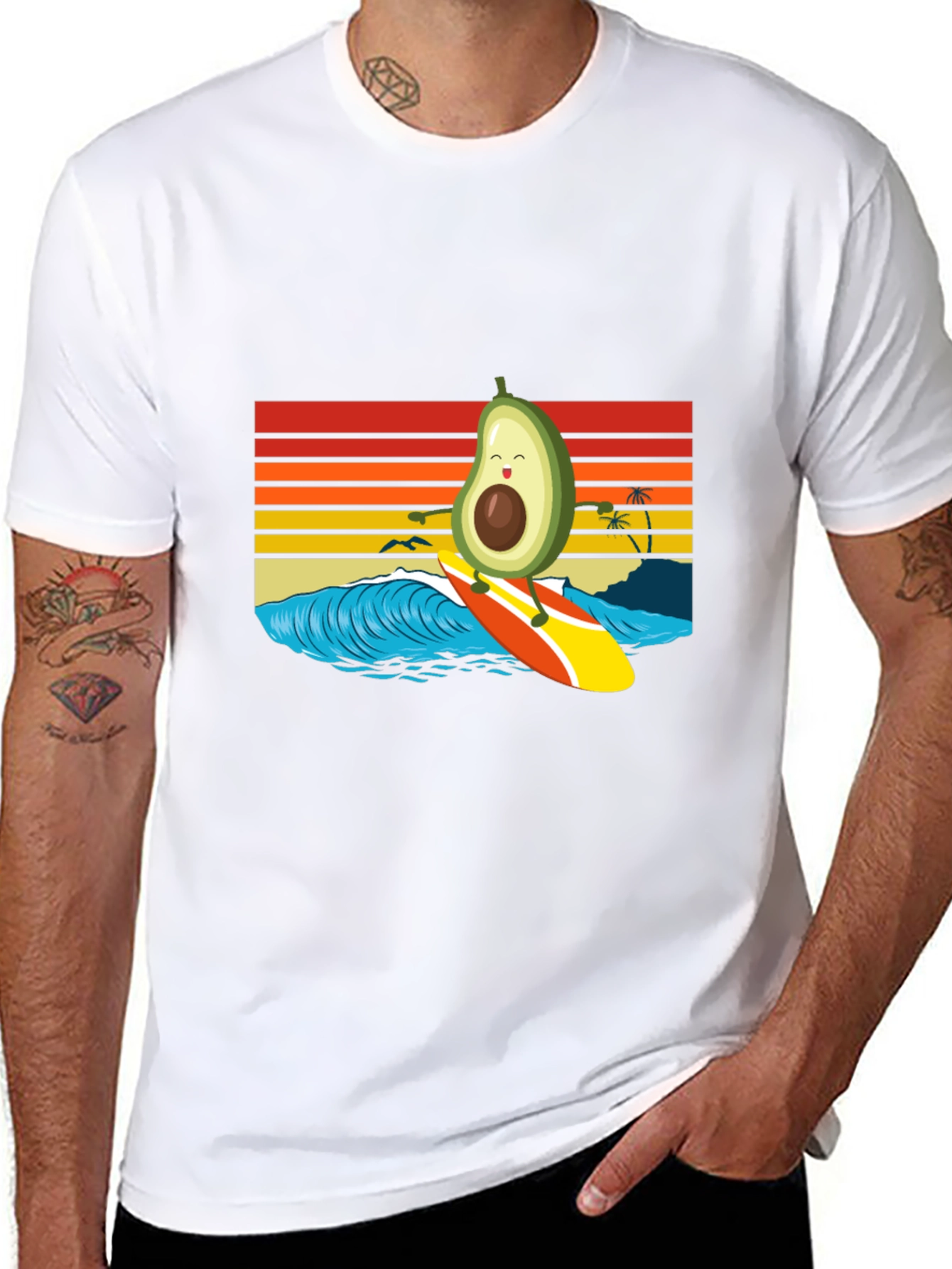 Surfing Avocado T-Shirt - Retro Wave Design