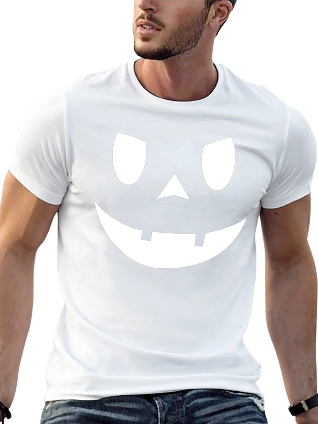 Spooky Pumpkin Face Graphic Tee - Halloween Shirt