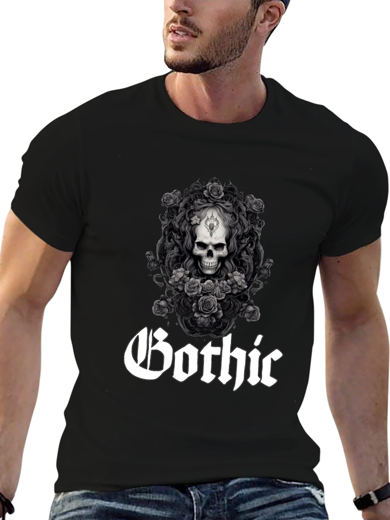 Gothic Skull & Roses Graphic Tee