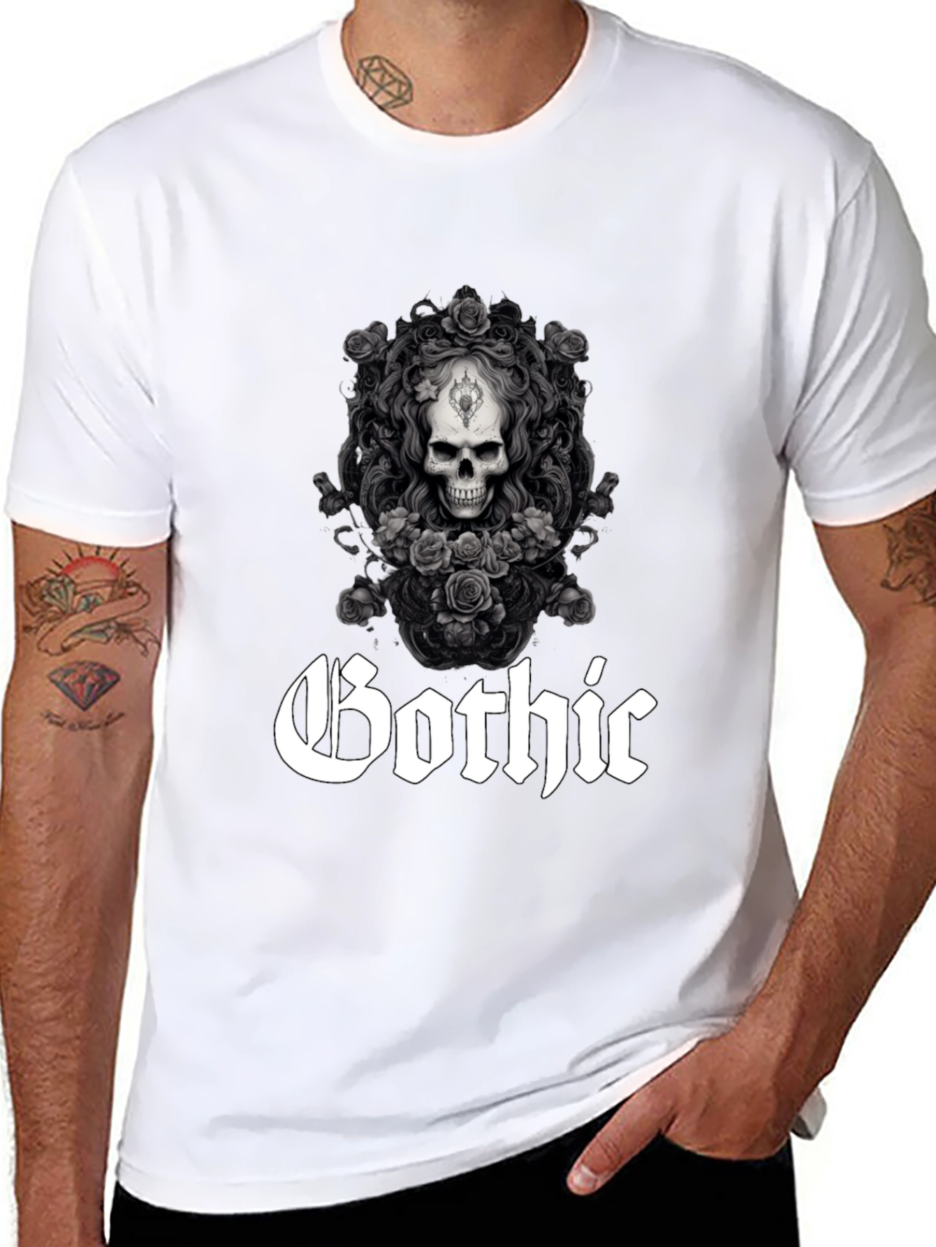 Gothic Skull & Roses Graphic Tee