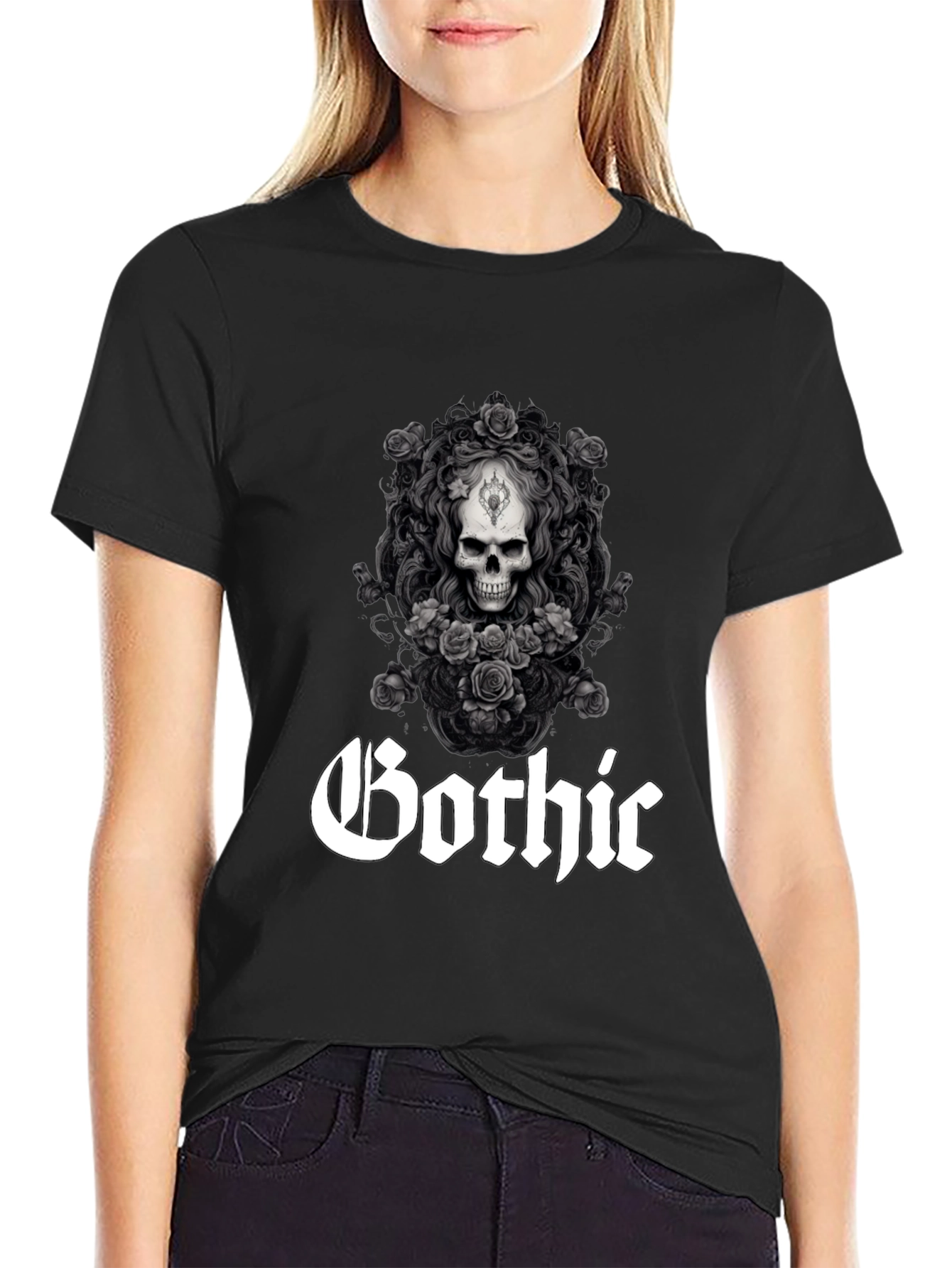 Gothic Skull & Roses Graphic Tee