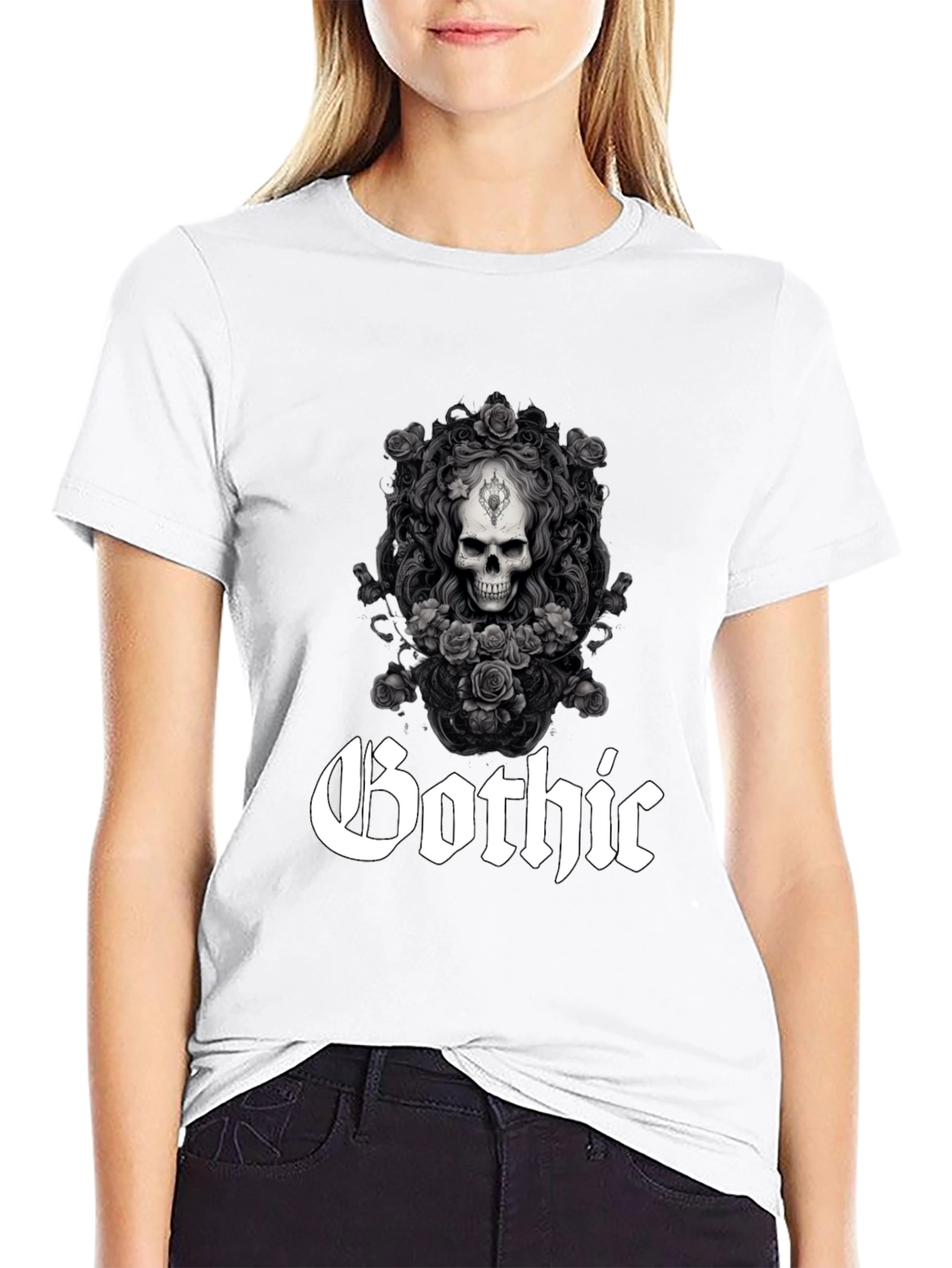 Gothic Skull & Roses Graphic Tee