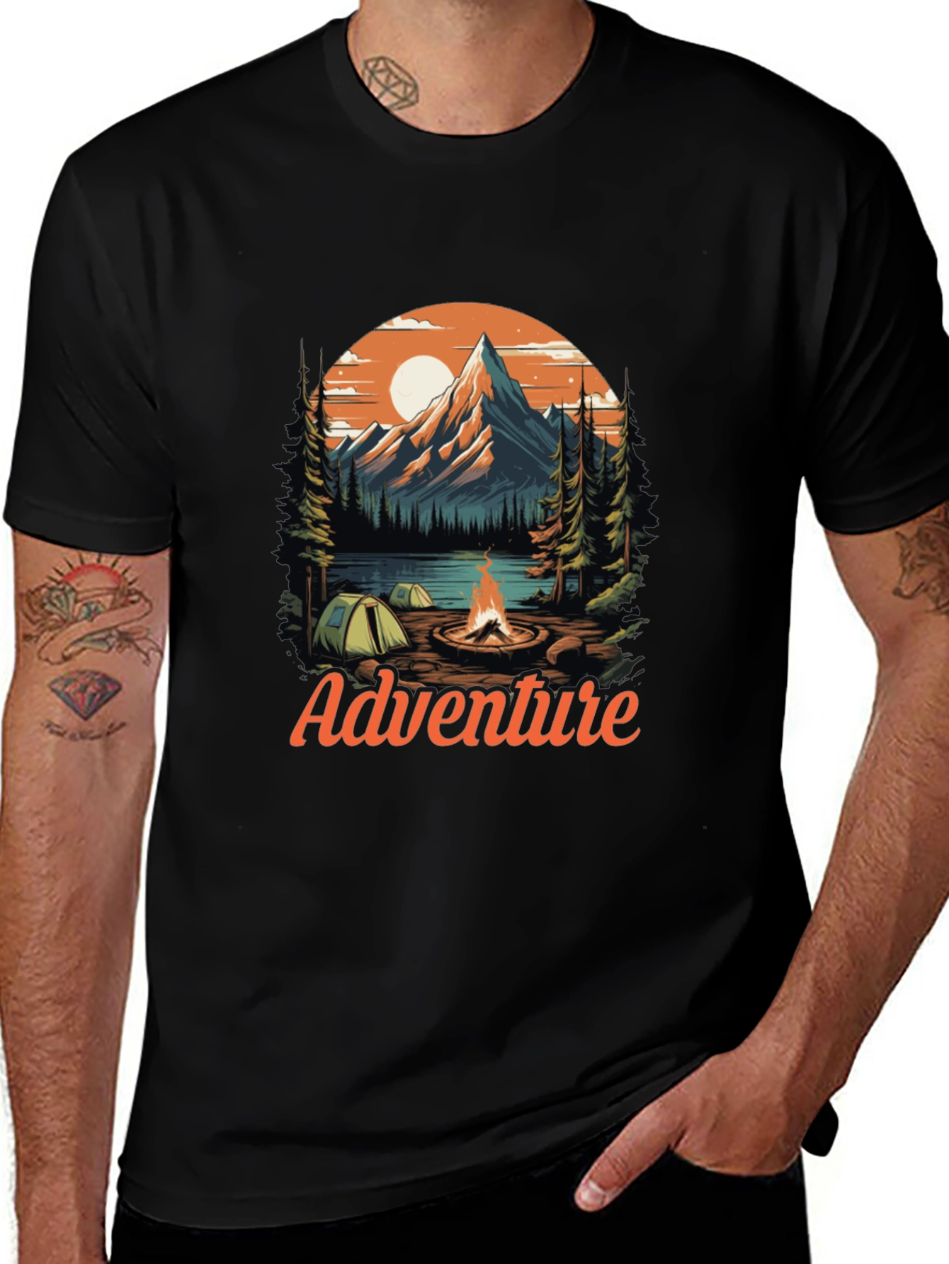 Adventure Graphic Tee - Mountain Campfire Design