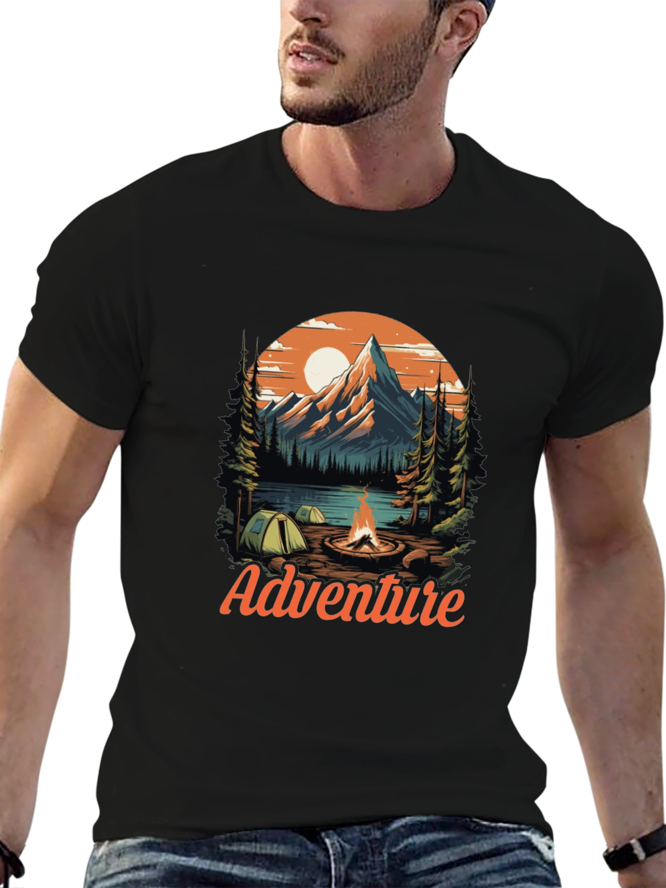 Adventure Graphic Tee - Mountain Campfire Design