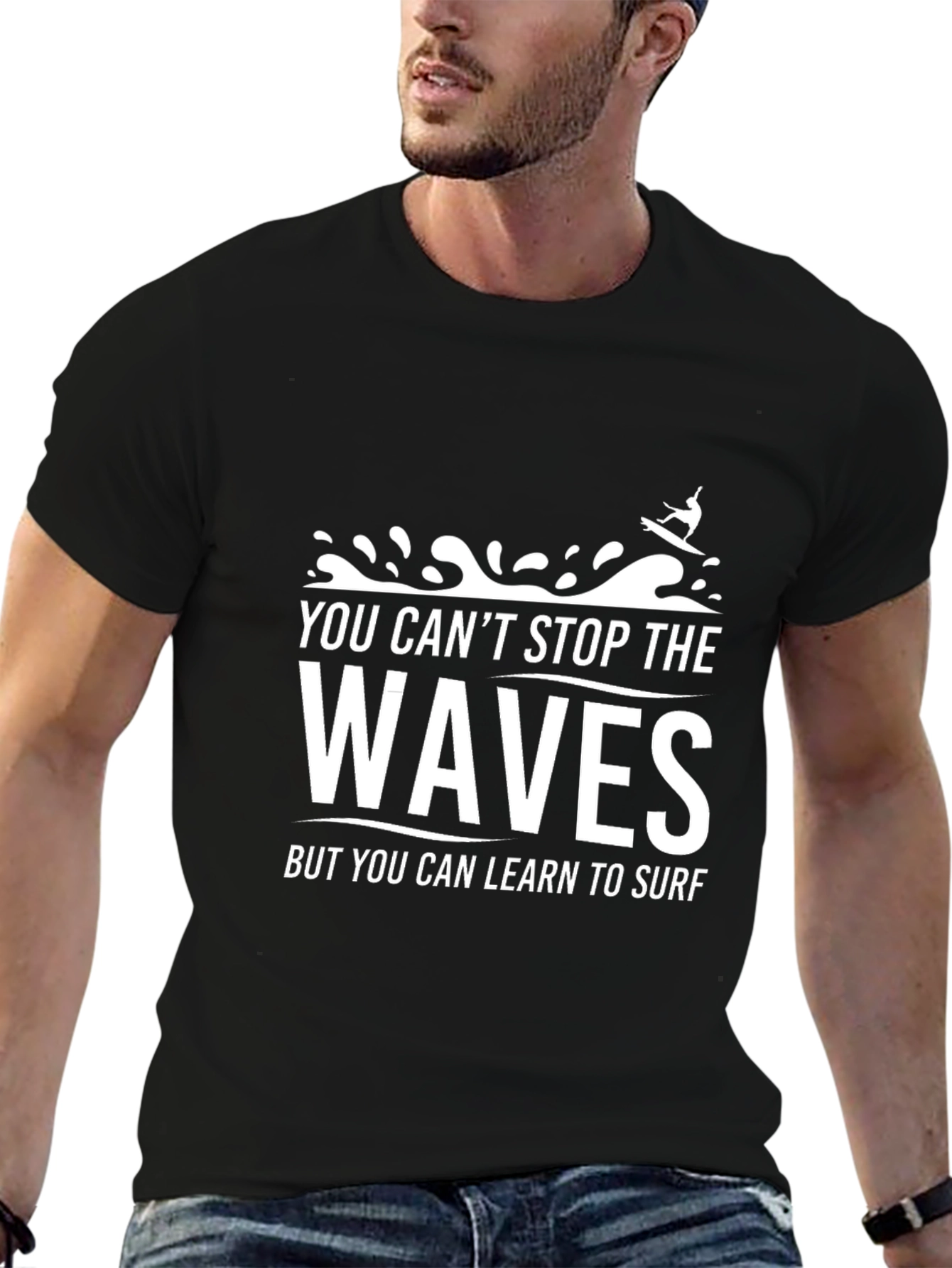 You Cant Stop The Waves Black T-Shirt Surfing