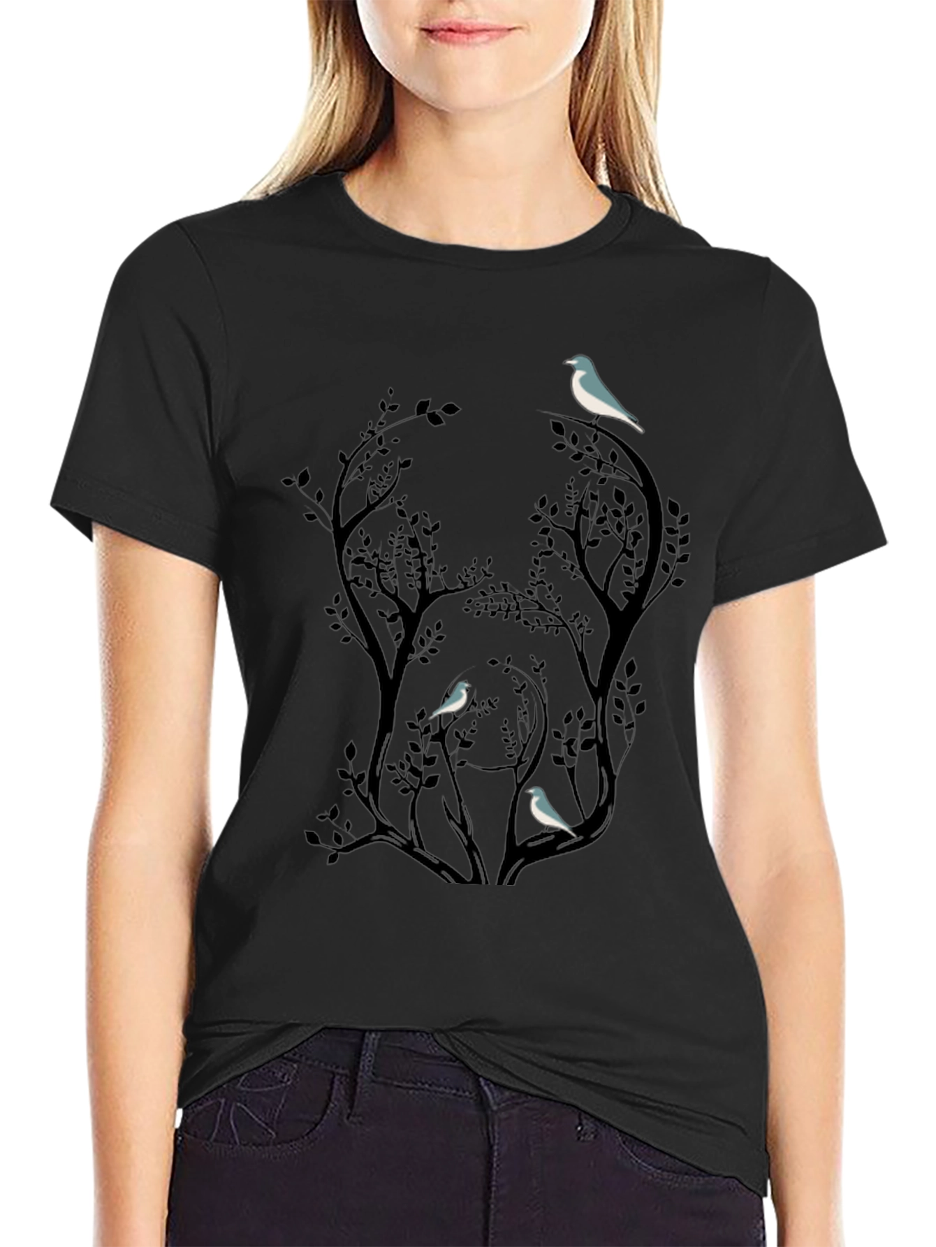 Bird Silhouette Graphic Black T-Shirt