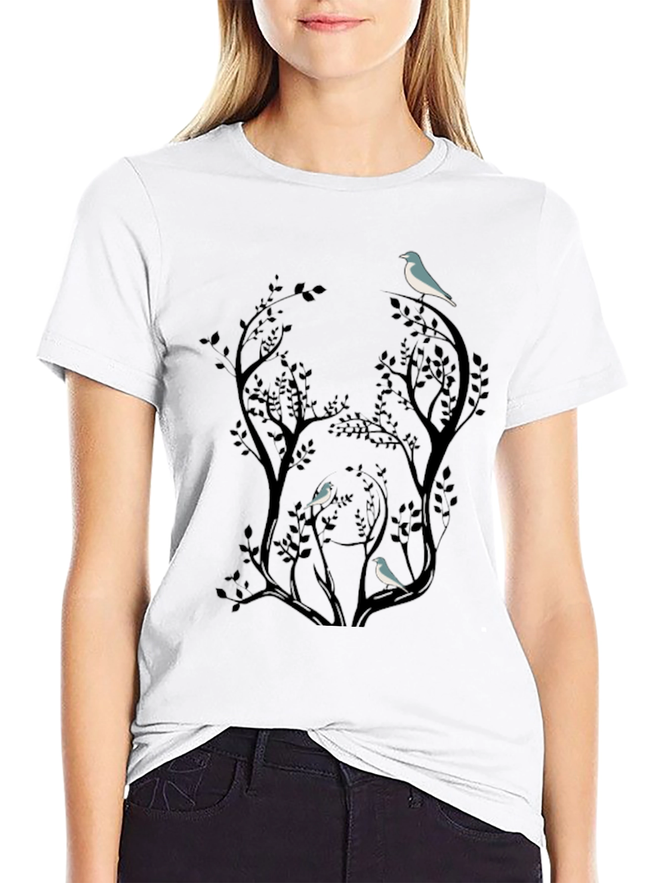 Bird Silhouette Graphic Black T-Shirt