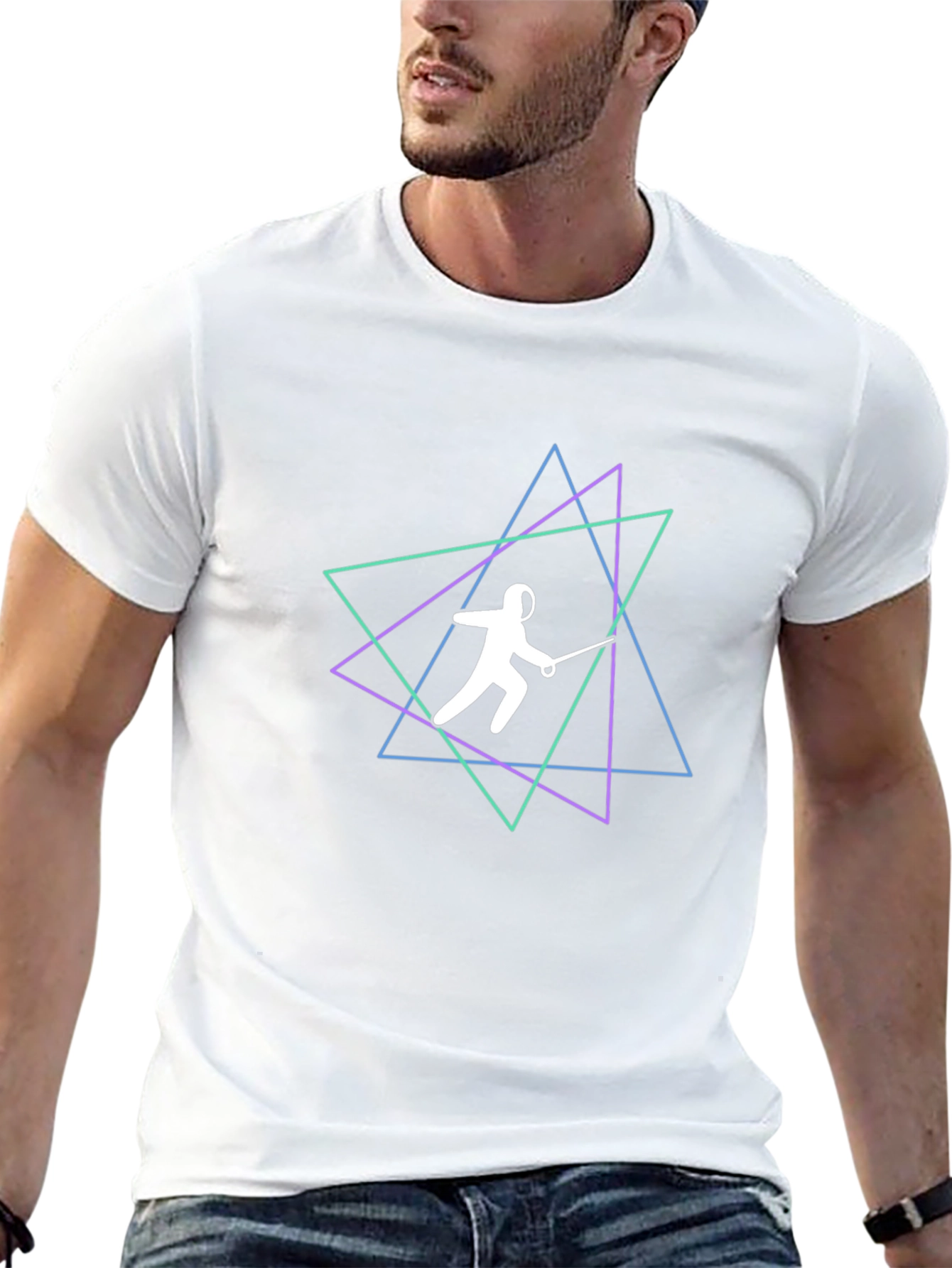 Fencing Star T-Shirt - Neon Geometric Design