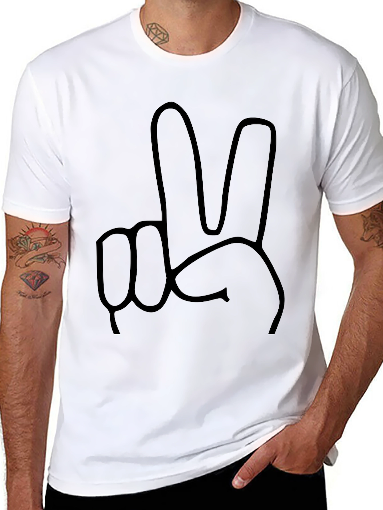Peace Sign Graphic Tee - Black Casual T-Shirt