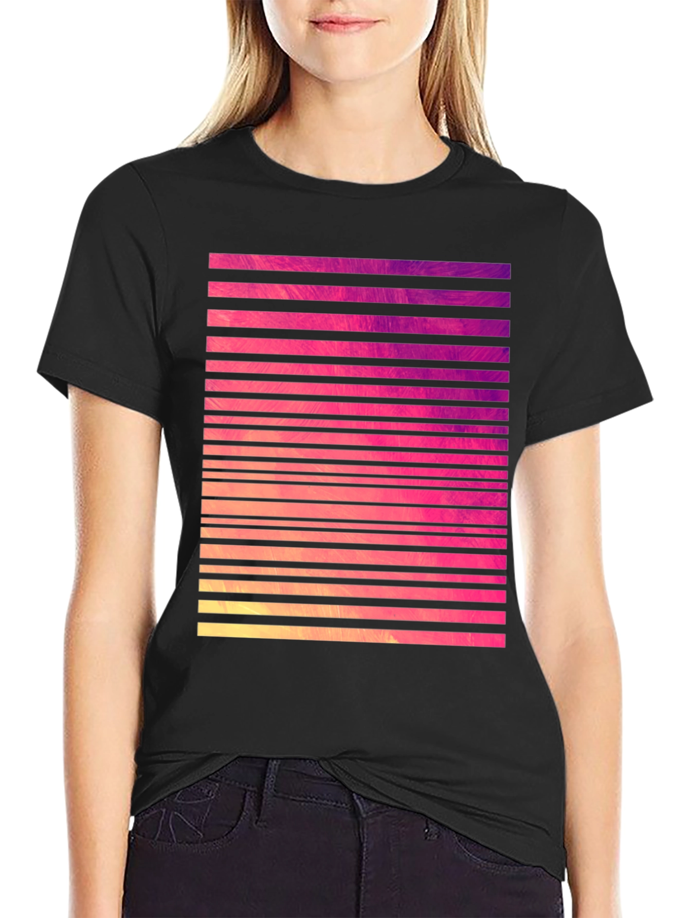 Retro Stripe Graphic Tee - Black Cotton Blend