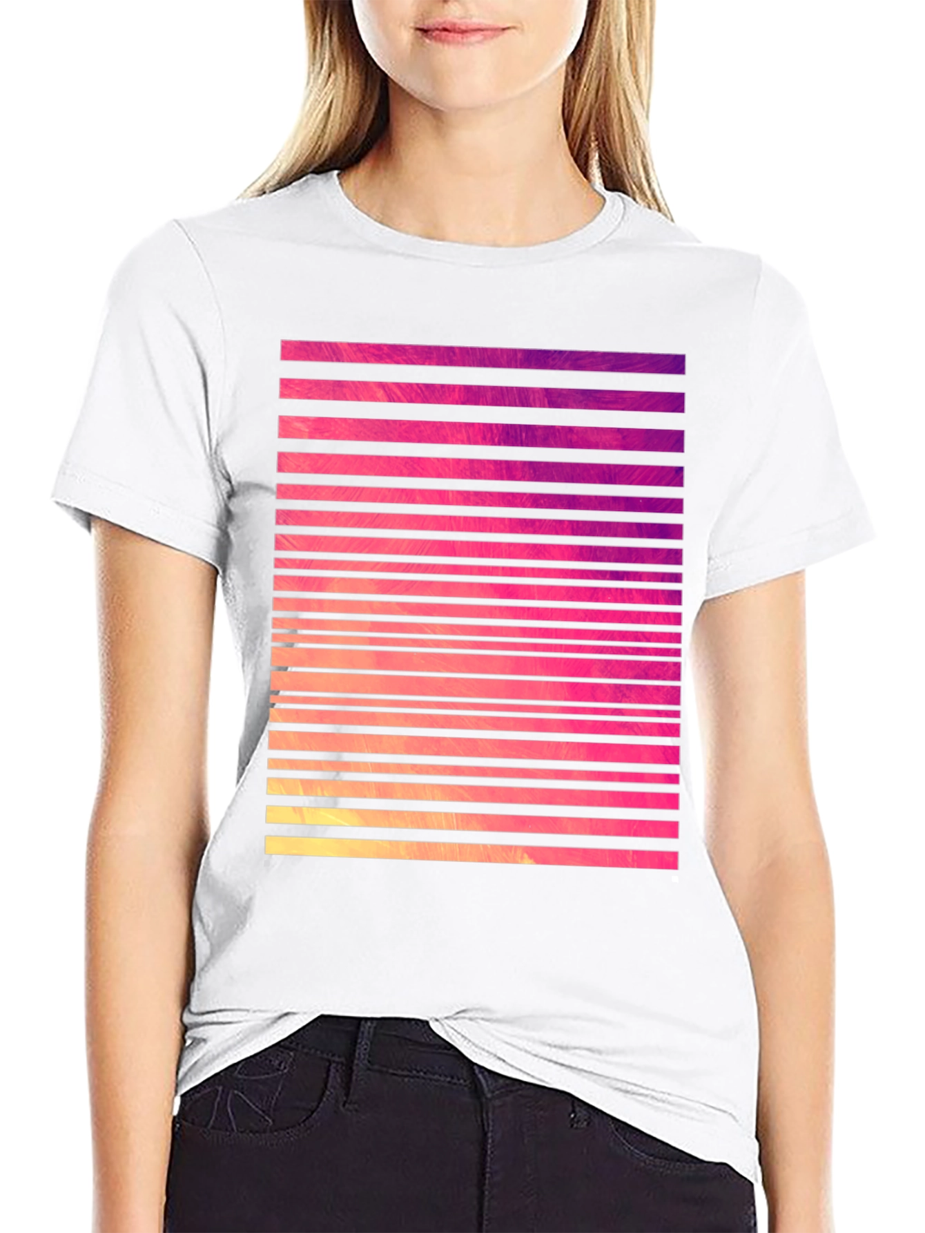 Retro Stripe Graphic Tee - Black Cotton Blend