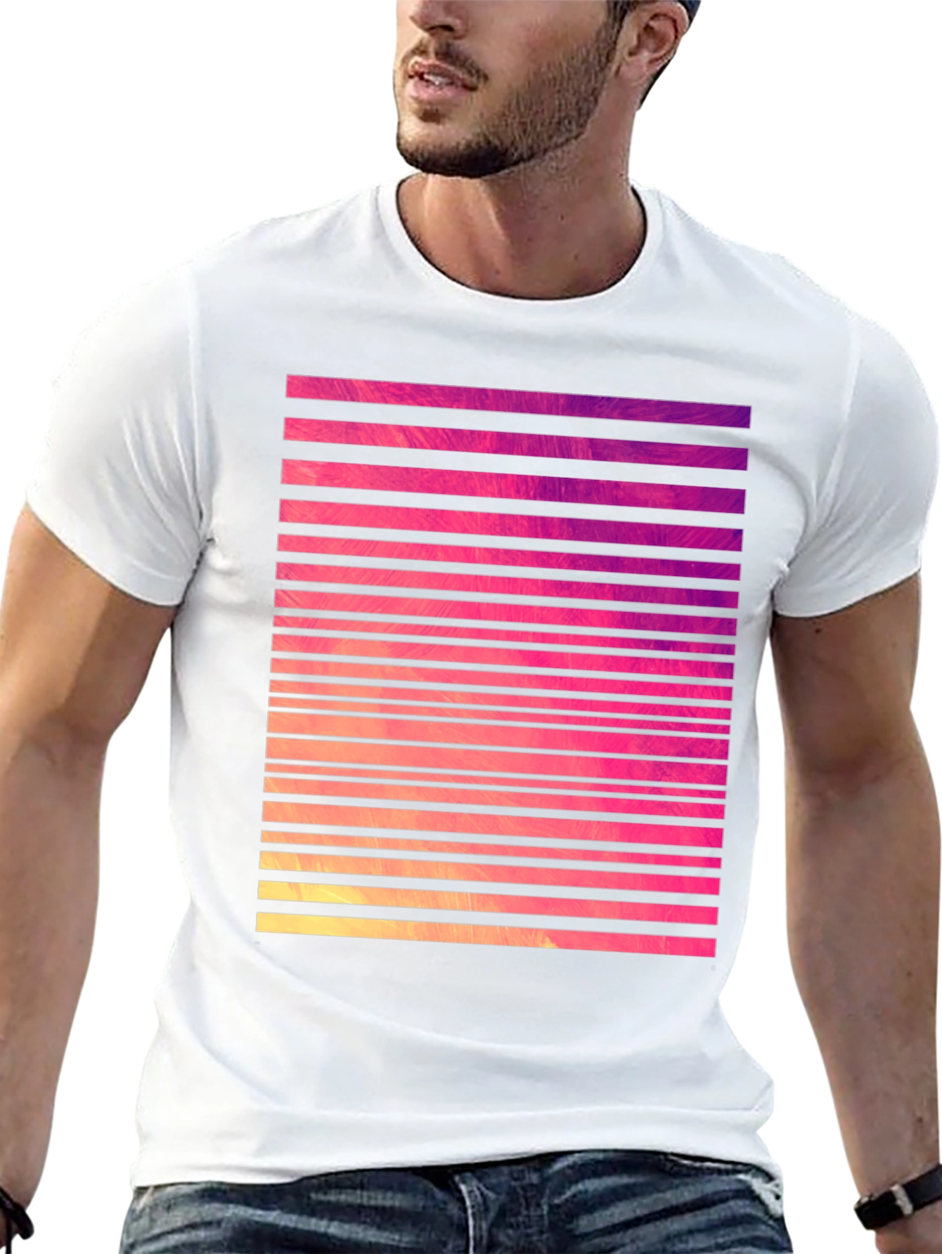 Retro Stripe Graphic Tee - Black Cotton Blend
