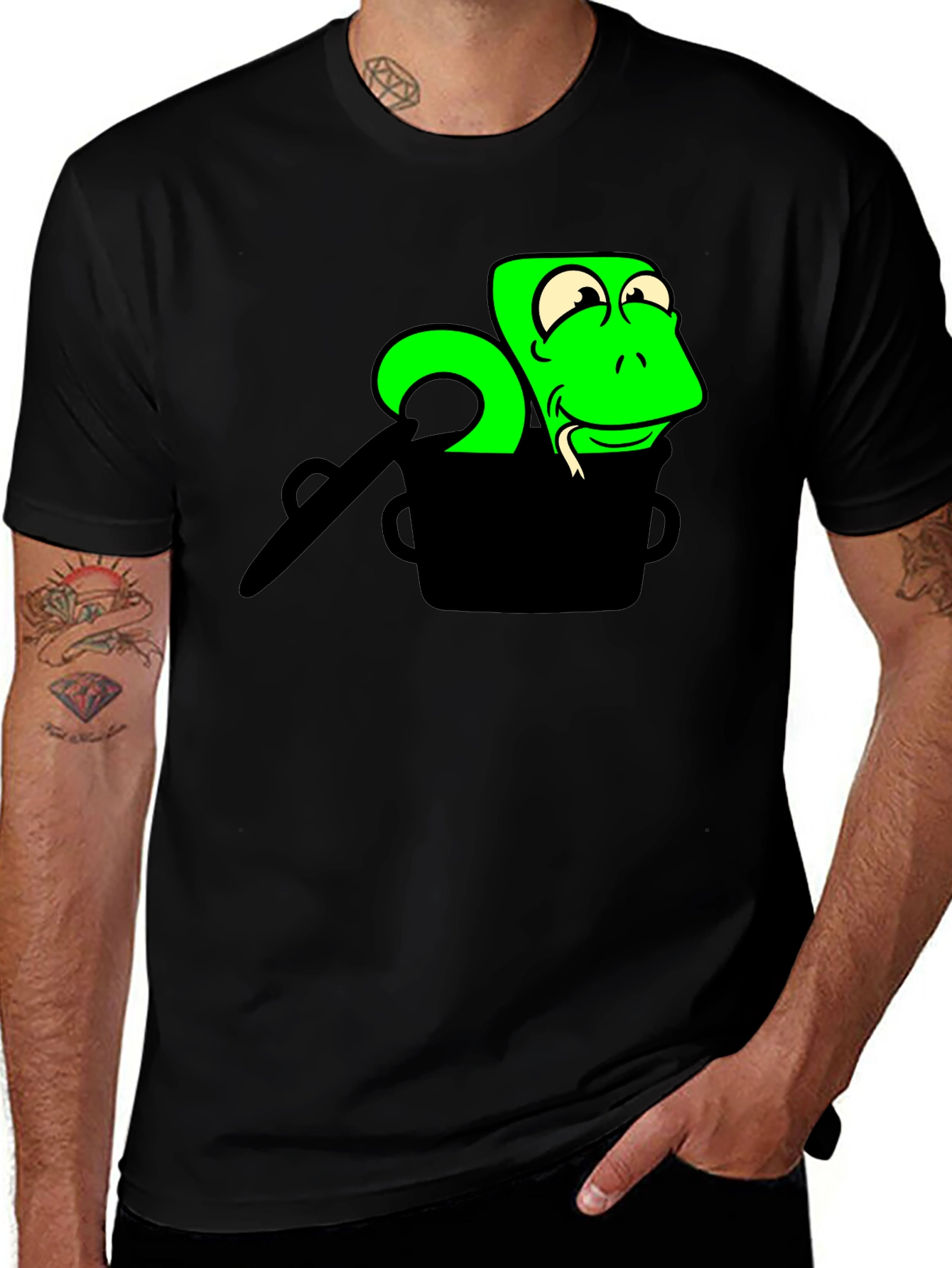Cartoon Snake in a Pot Graphic T-Shirt