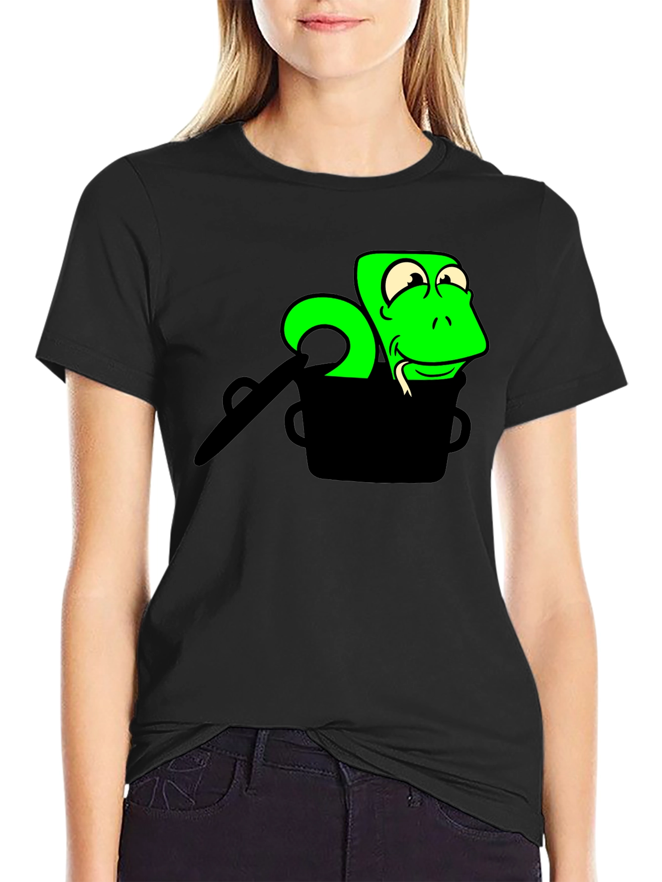 Cartoon Snake in a Pot Graphic T-Shirt