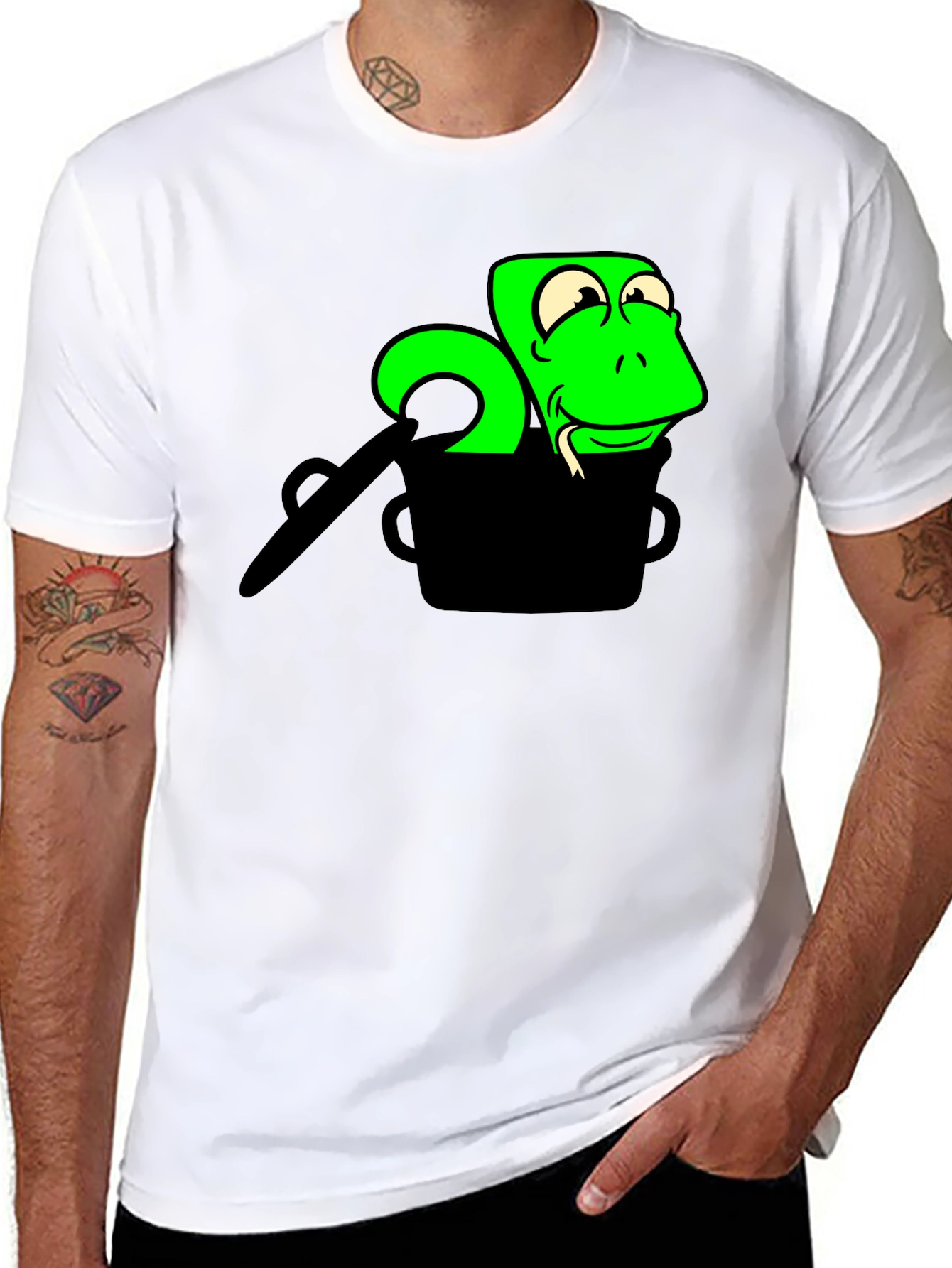 Cartoon Snake in a Pot Graphic T-Shirt