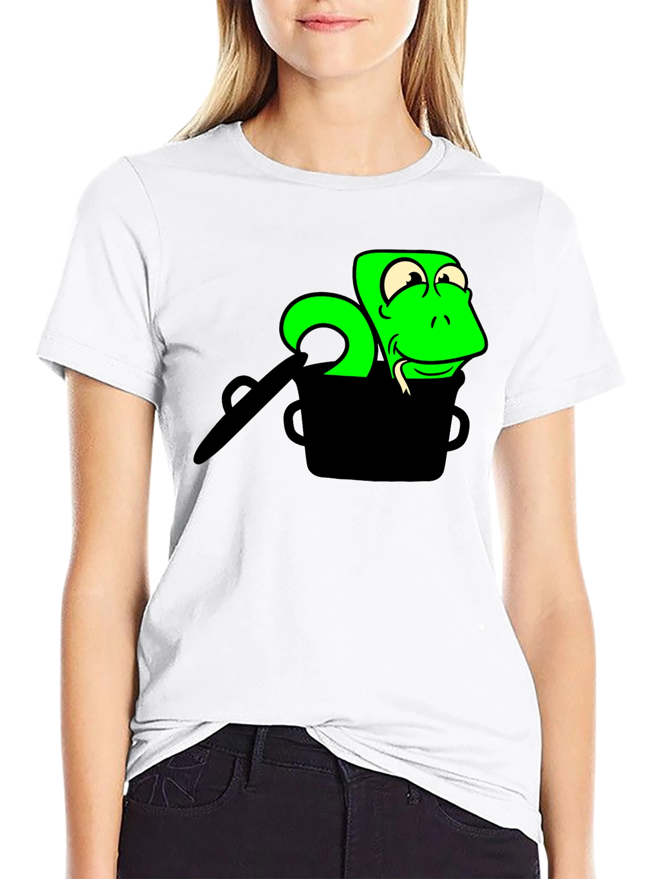 Cartoon Snake in a Pot Graphic T-Shirt