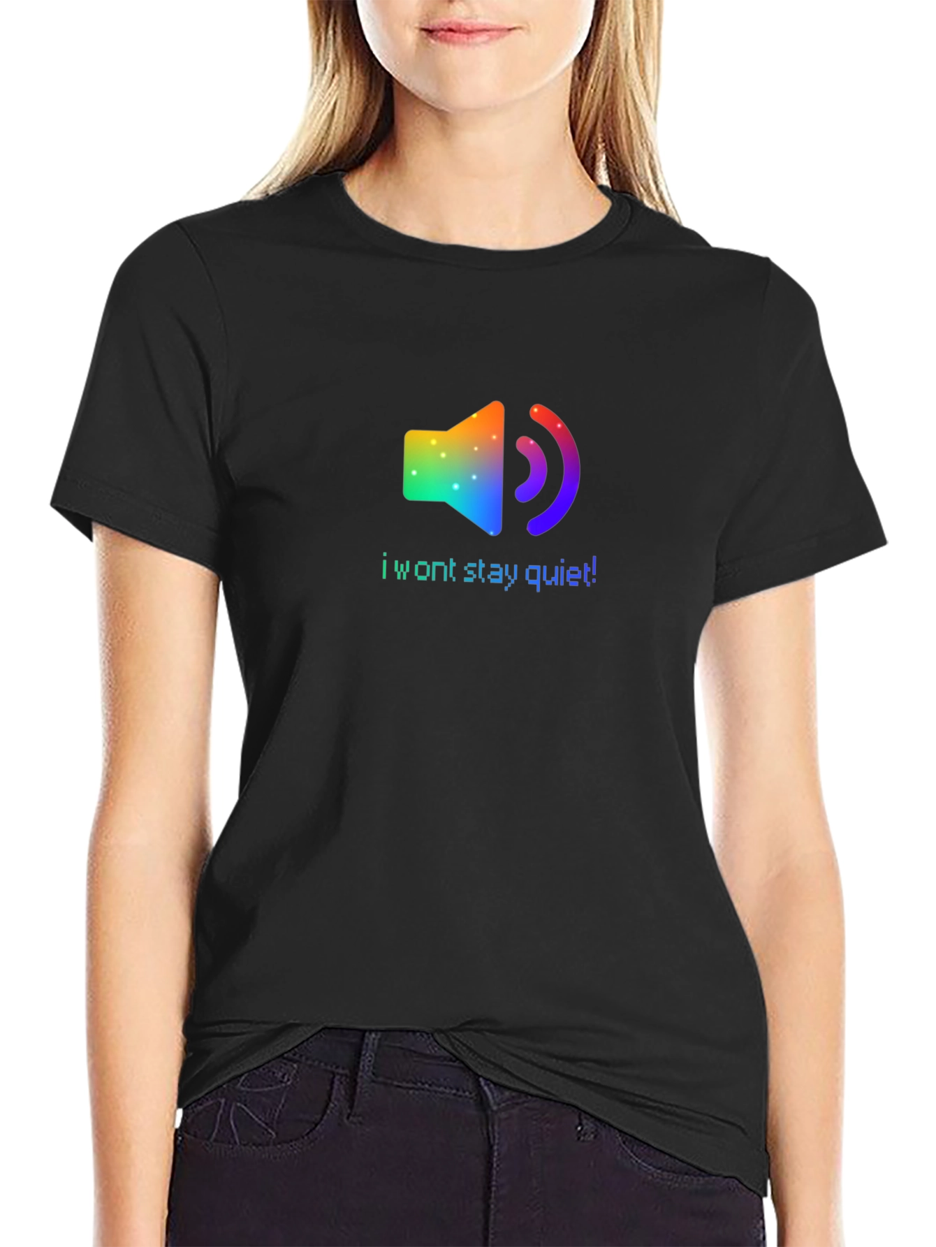 Rainbow Speaker I Wont Stay Quiet! Black T-Shirt
