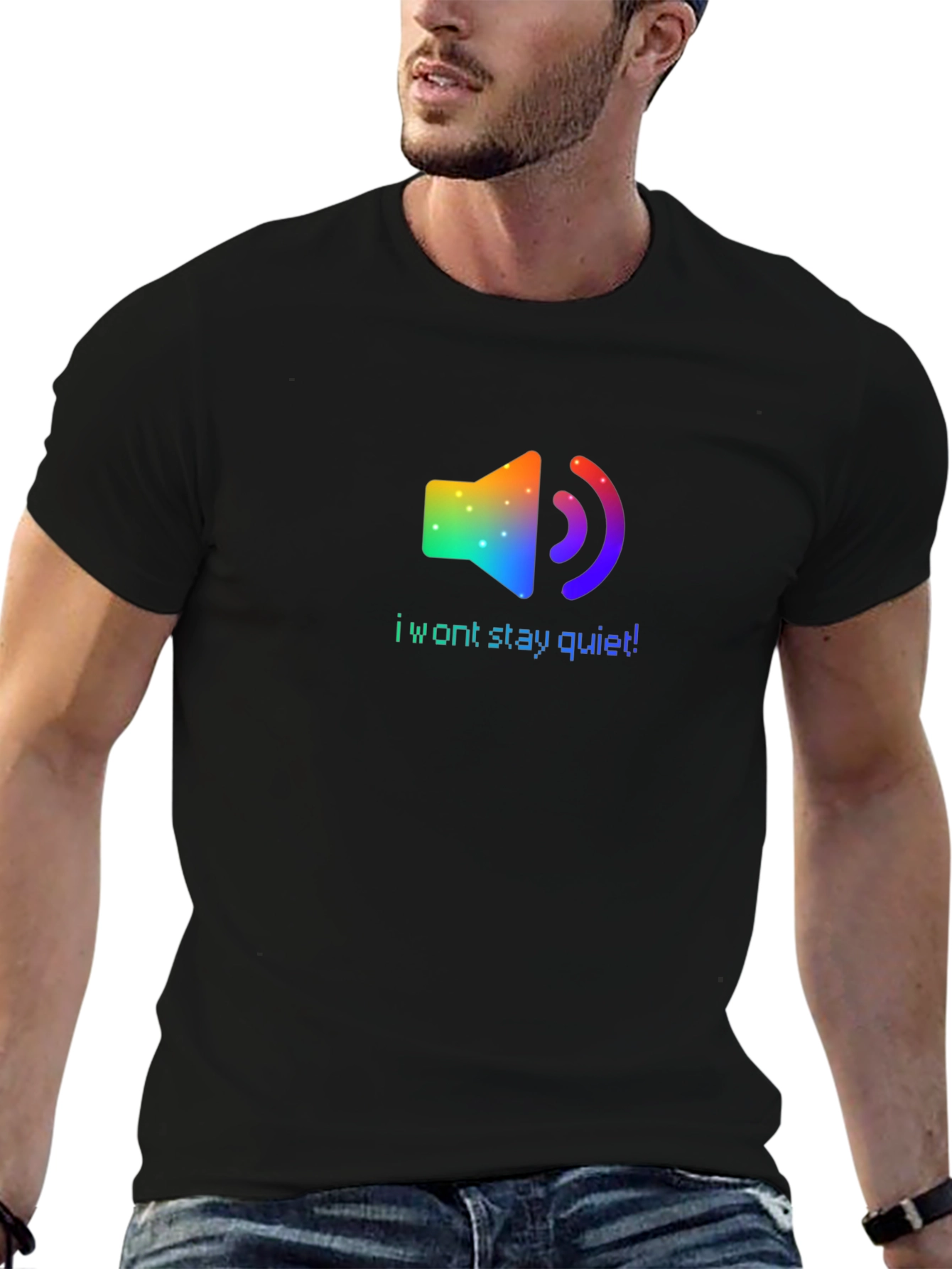 Rainbow Speaker I Wont Stay Quiet! Black T-Shirt