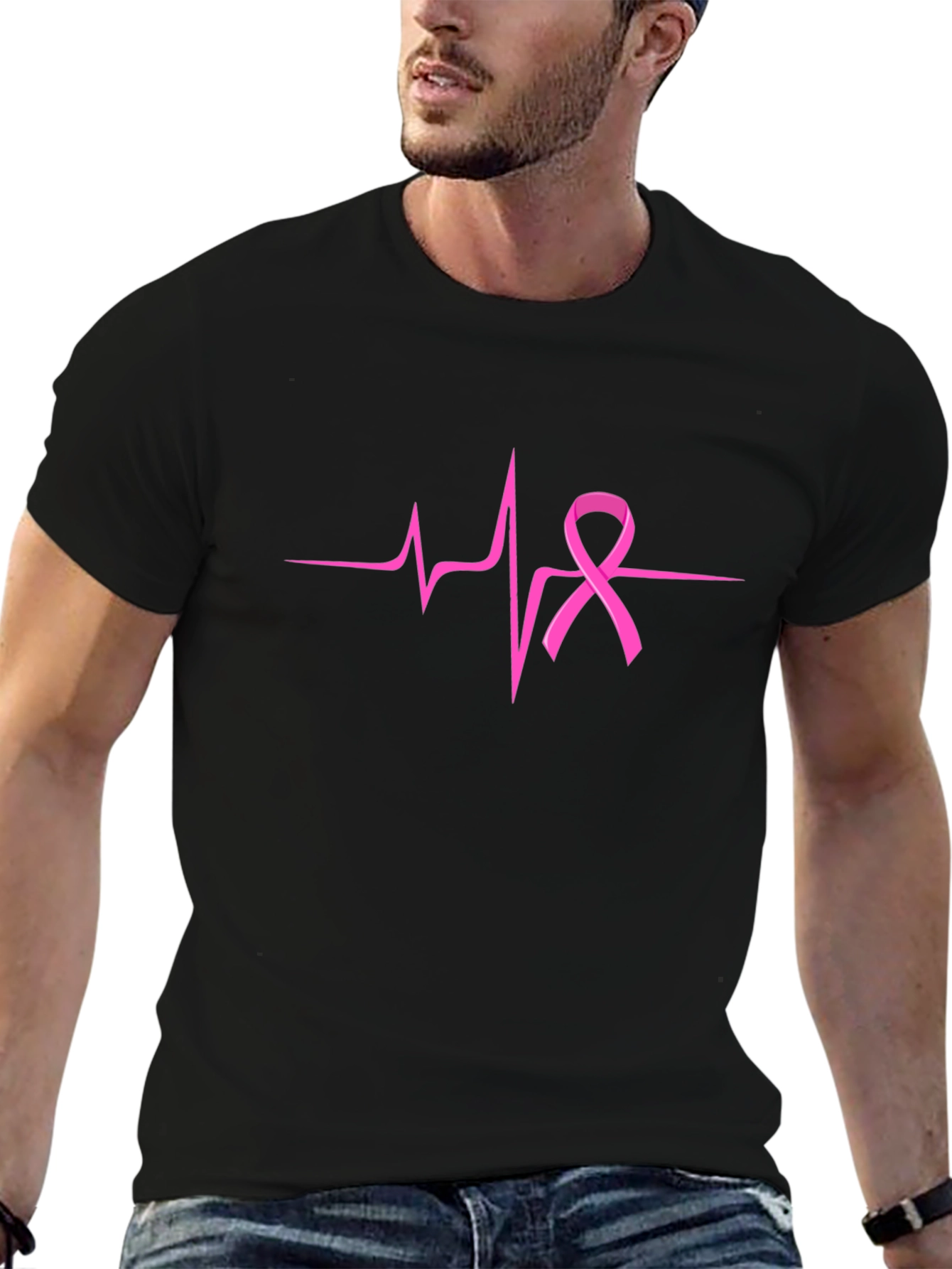 Pink Ribbon Heartbeat T-Shirt - Breast Cancer Awareness