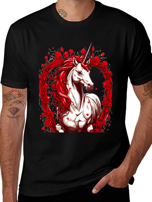 Unicorn Rose Heart Black T-Shirt