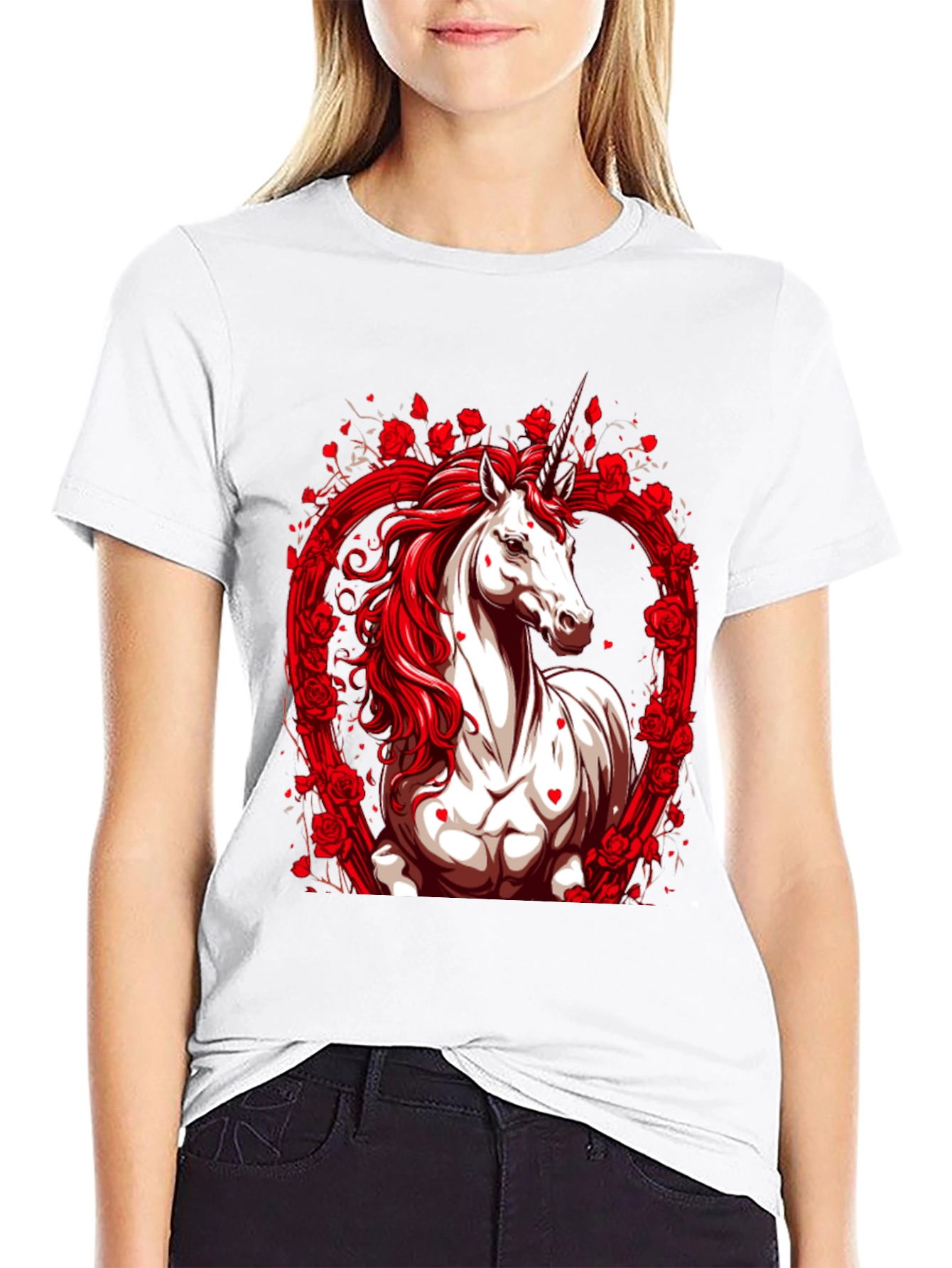 Unicorn Rose Heart Black T-Shirt