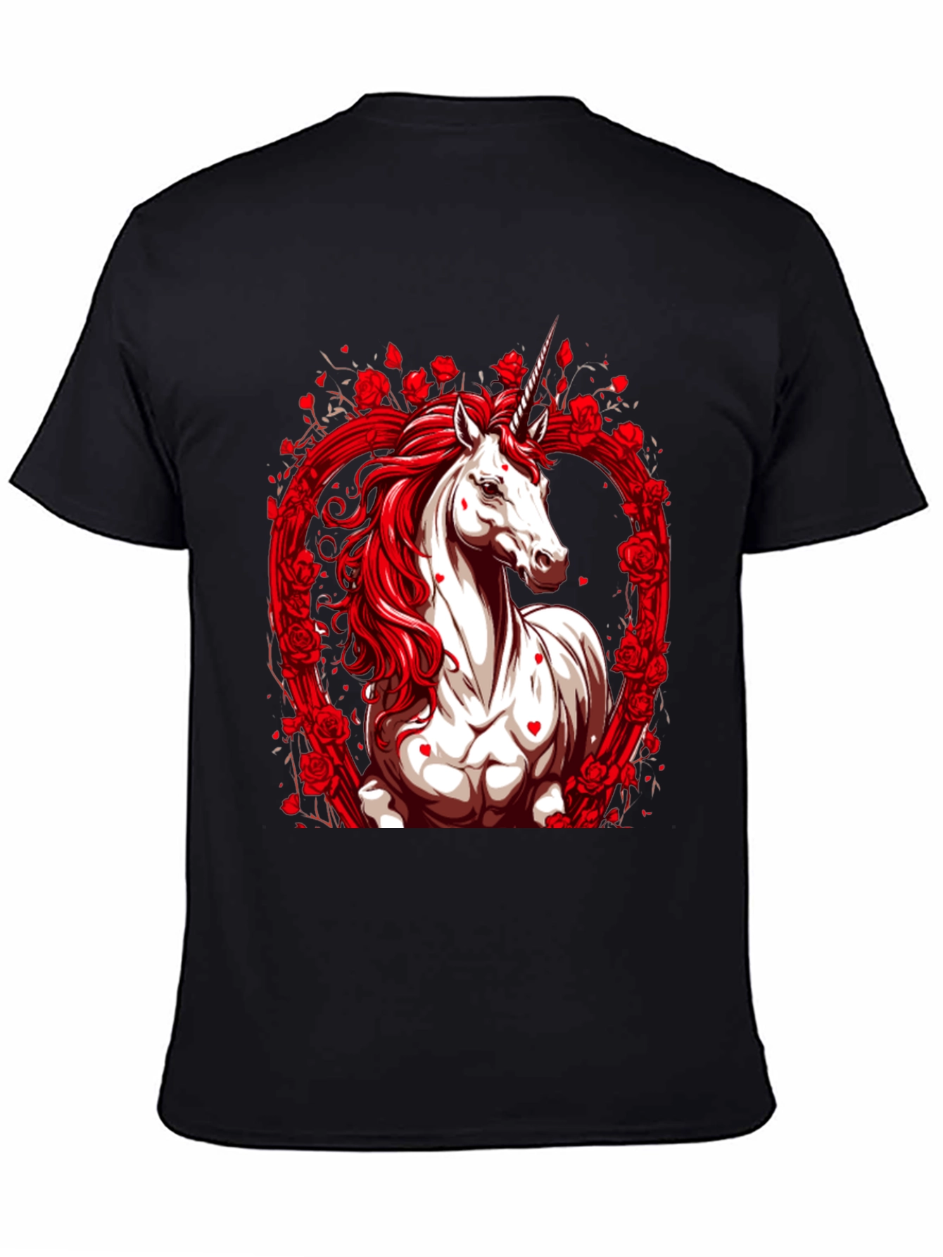 Unicorn Rose Heart Black T-Shirt