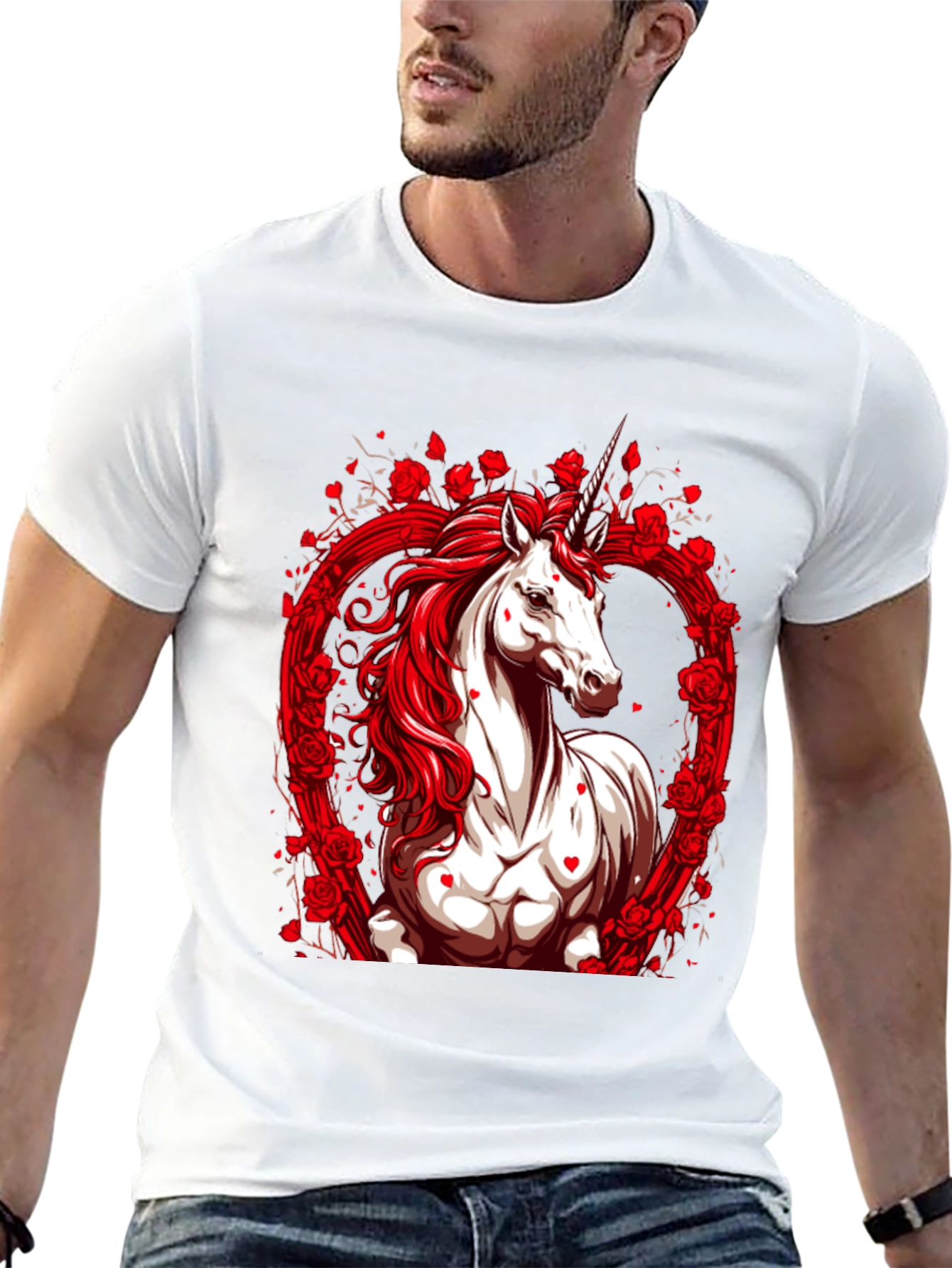 Unicorn Rose Heart Black T-Shirt