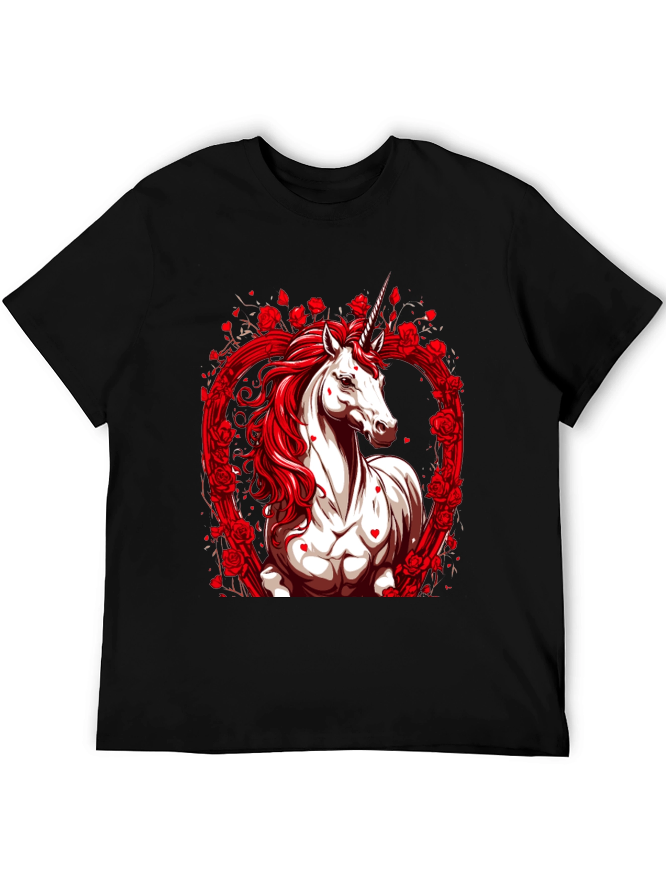 Unicorn Rose Heart Black T-Shirt