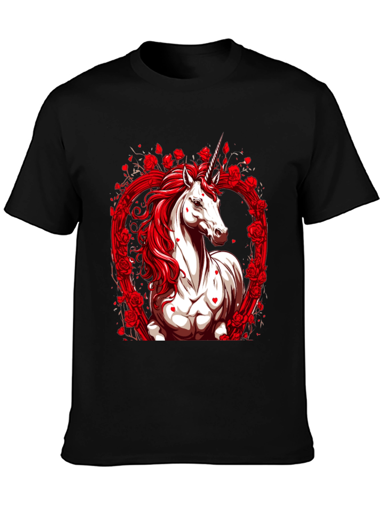 Unicorn Rose Heart Black T-Shirt