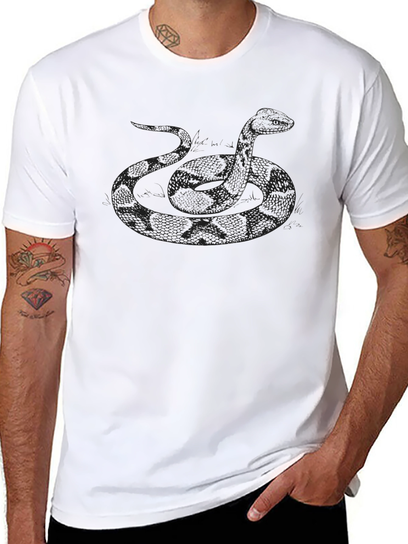 Snake Graphic Tee - Black Cotton T-Shirt
