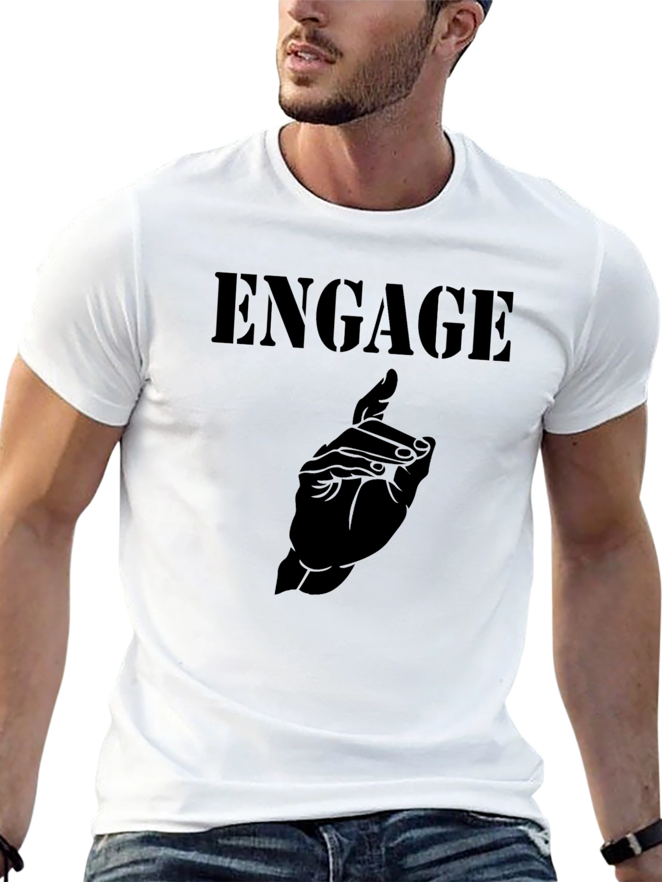 Engage Graphic Tee - Black Cotton Blend Shirt