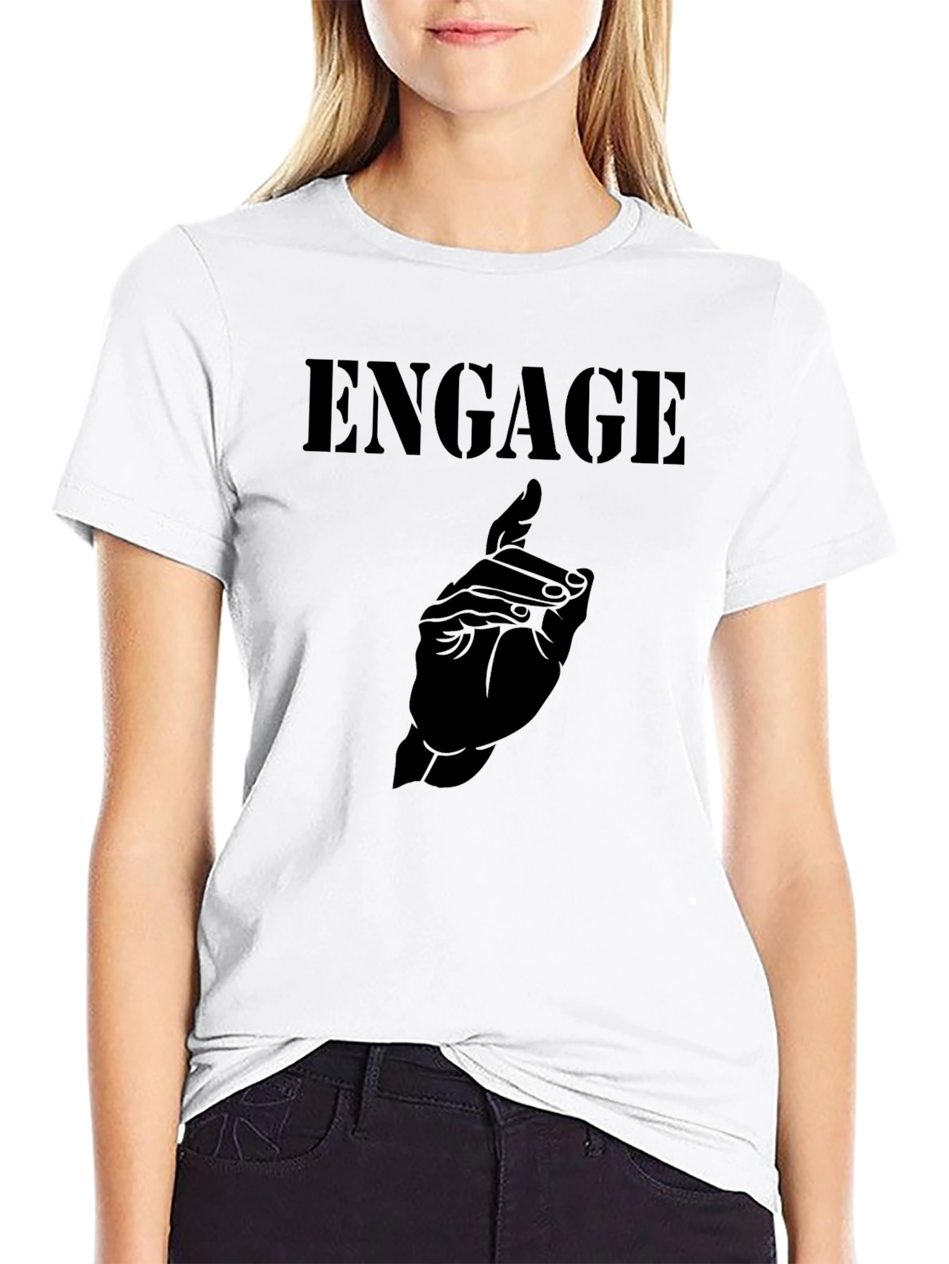 Engage Graphic Tee - Black Cotton Blend Shirt